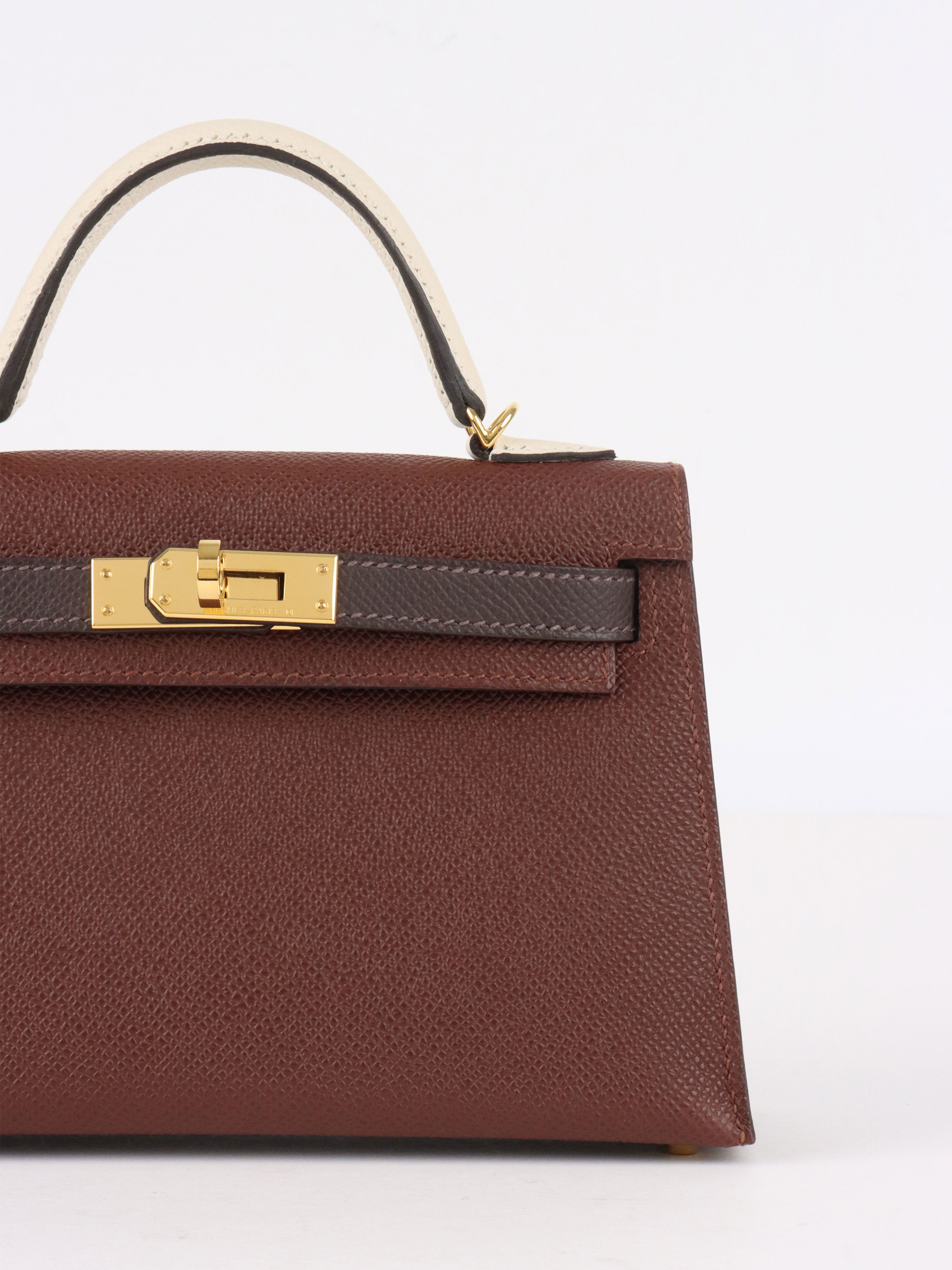 Hermes Mini Kelly Tricolour Terre/Ebene/Craie Stamp K
