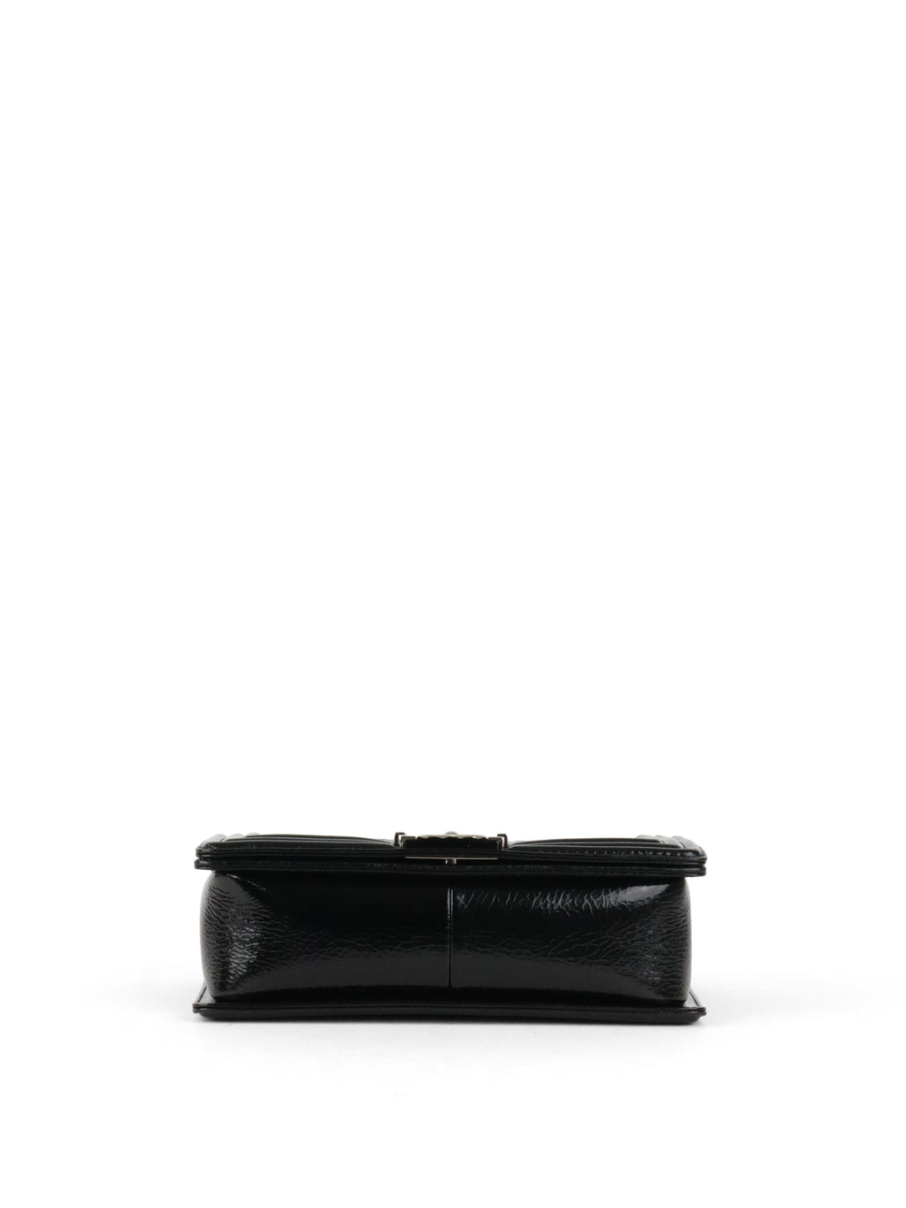 Chanel Black Crinkled Patent with Diamond Quilted Lock Medium Boy Bag