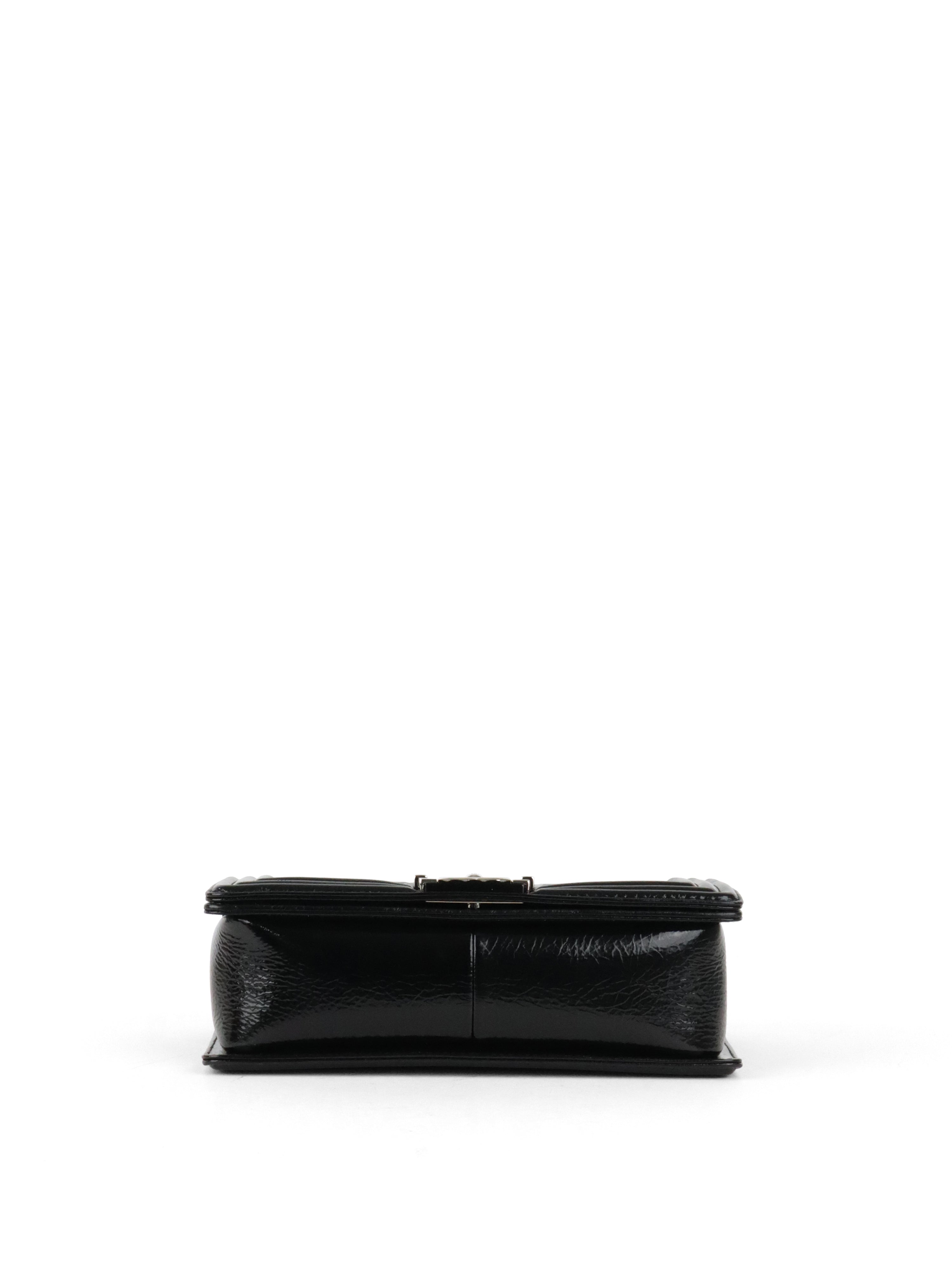 Chanel Black Crinkled Patent with Diamond Quilted Lock Medium Boy Bag