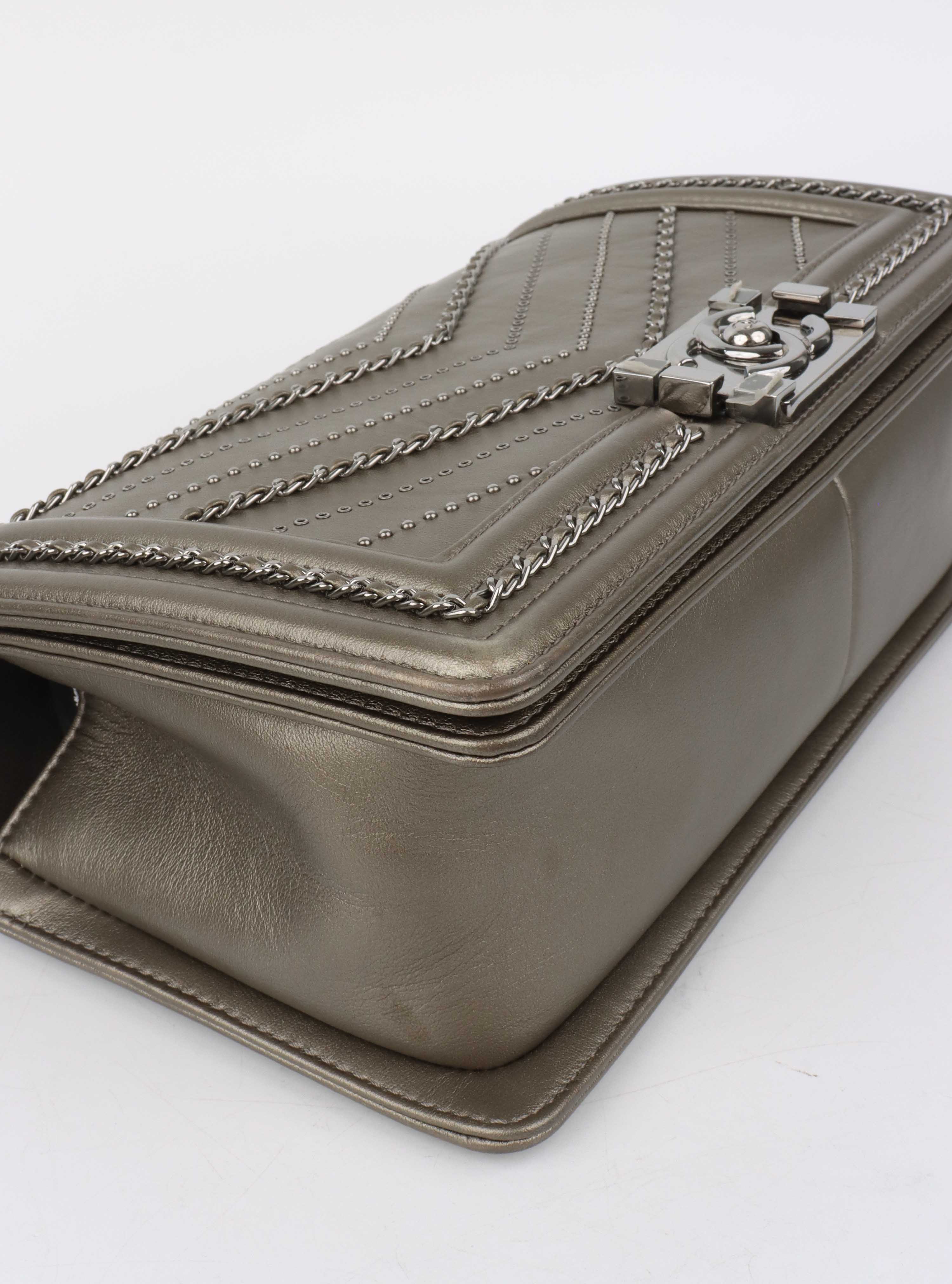 Chanel Medium Chevron Metallic Crumpled Calfskin Boy Bag.