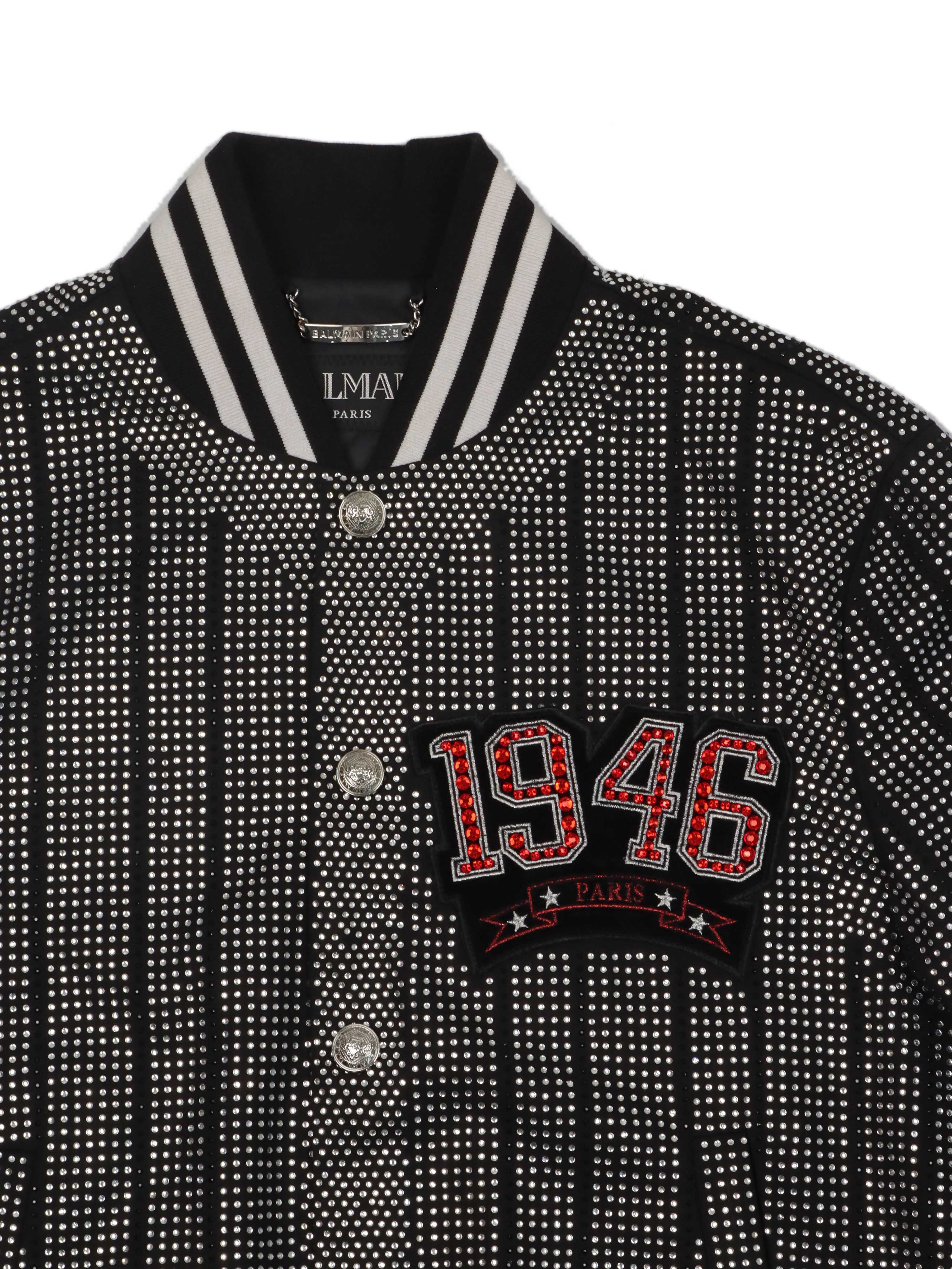 Balmain 1946 Strass Striped Bomber Jacket.