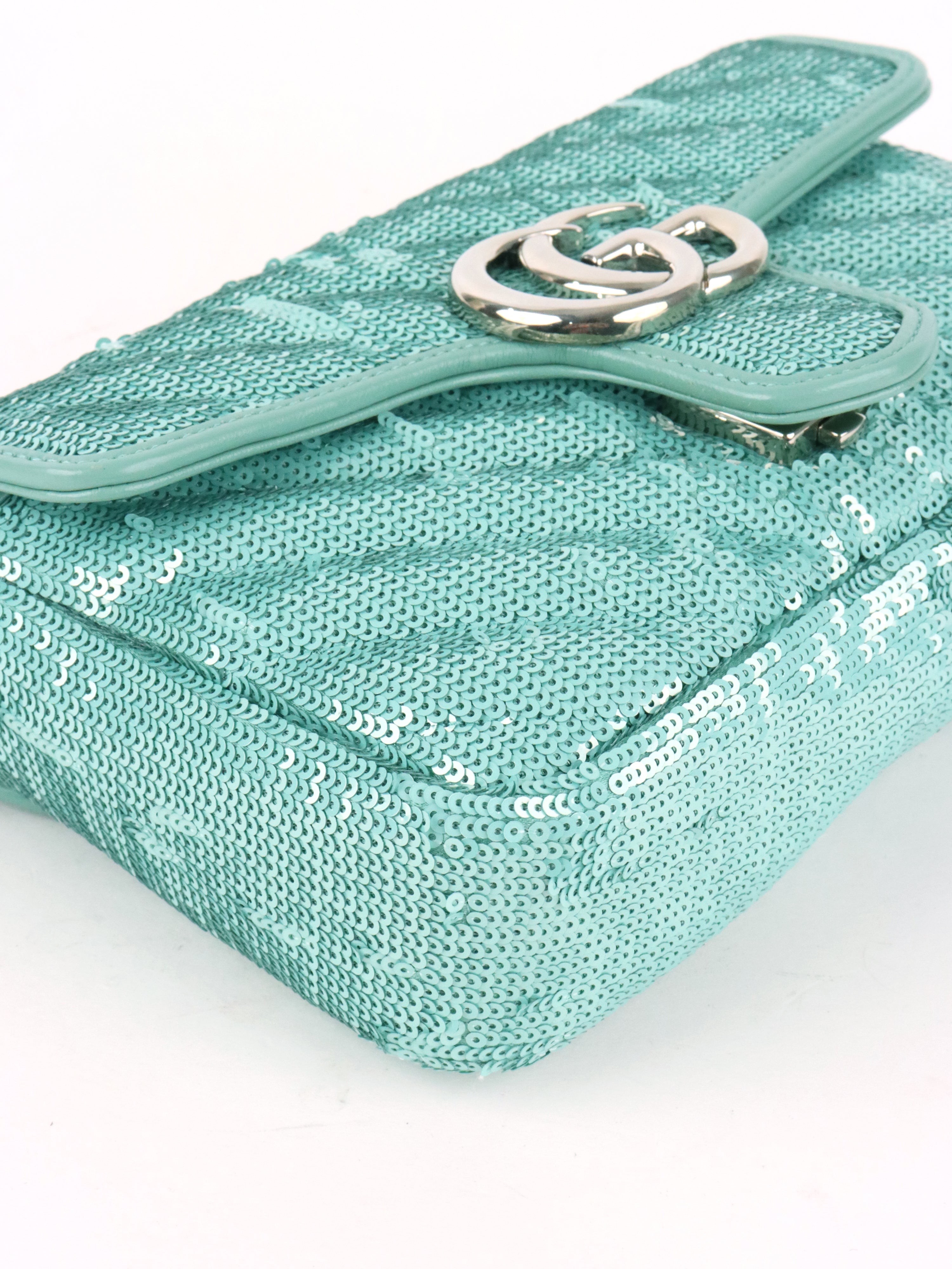 Gucci Mini Marmont Mint Green Sequin Shoulder Bag