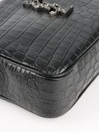 Saint Laurent Black Croc Embossed Camera Lou Bag