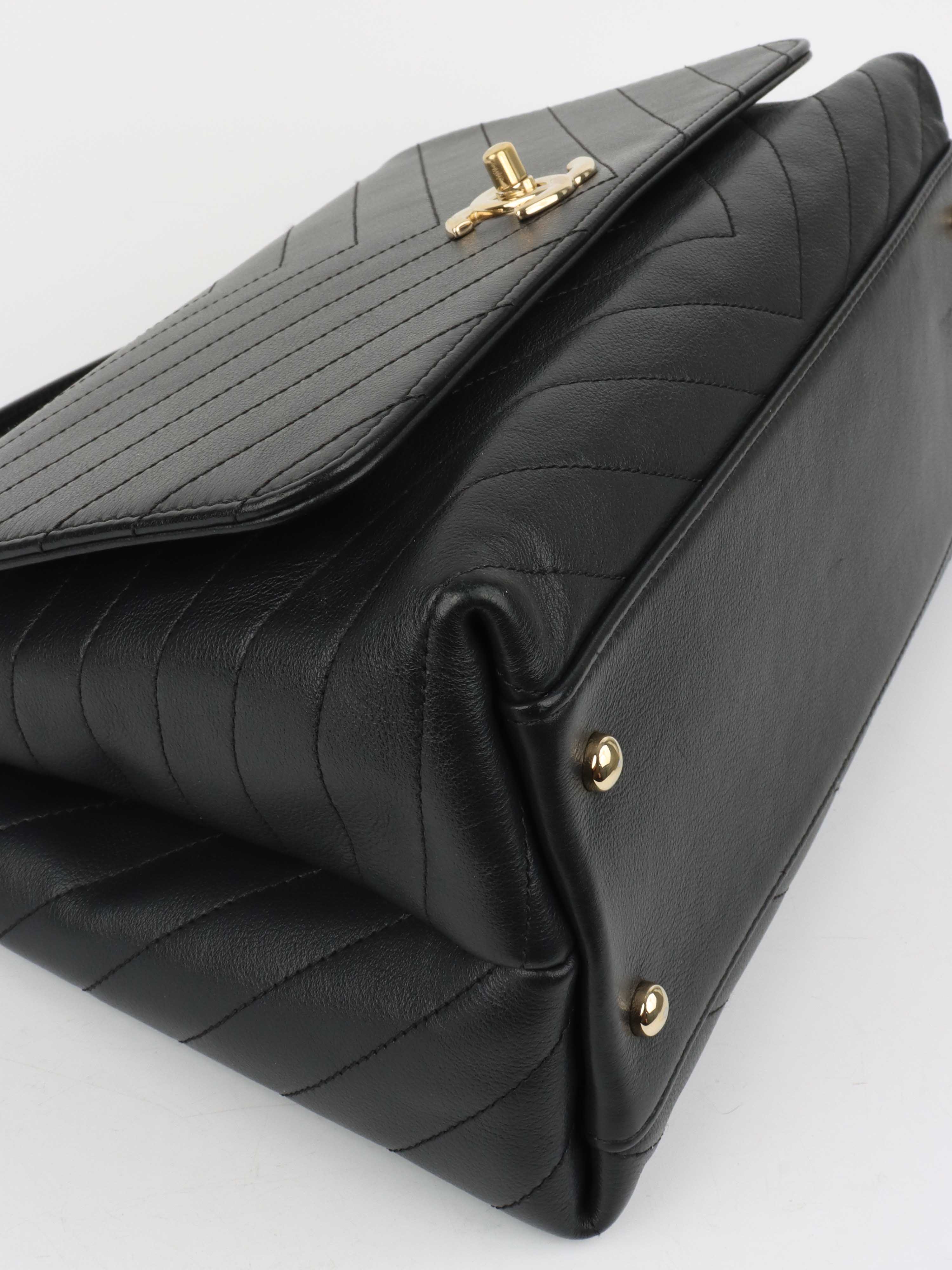 Chanel Black Chevron Chic Top Handle Flap Bag LGHW.