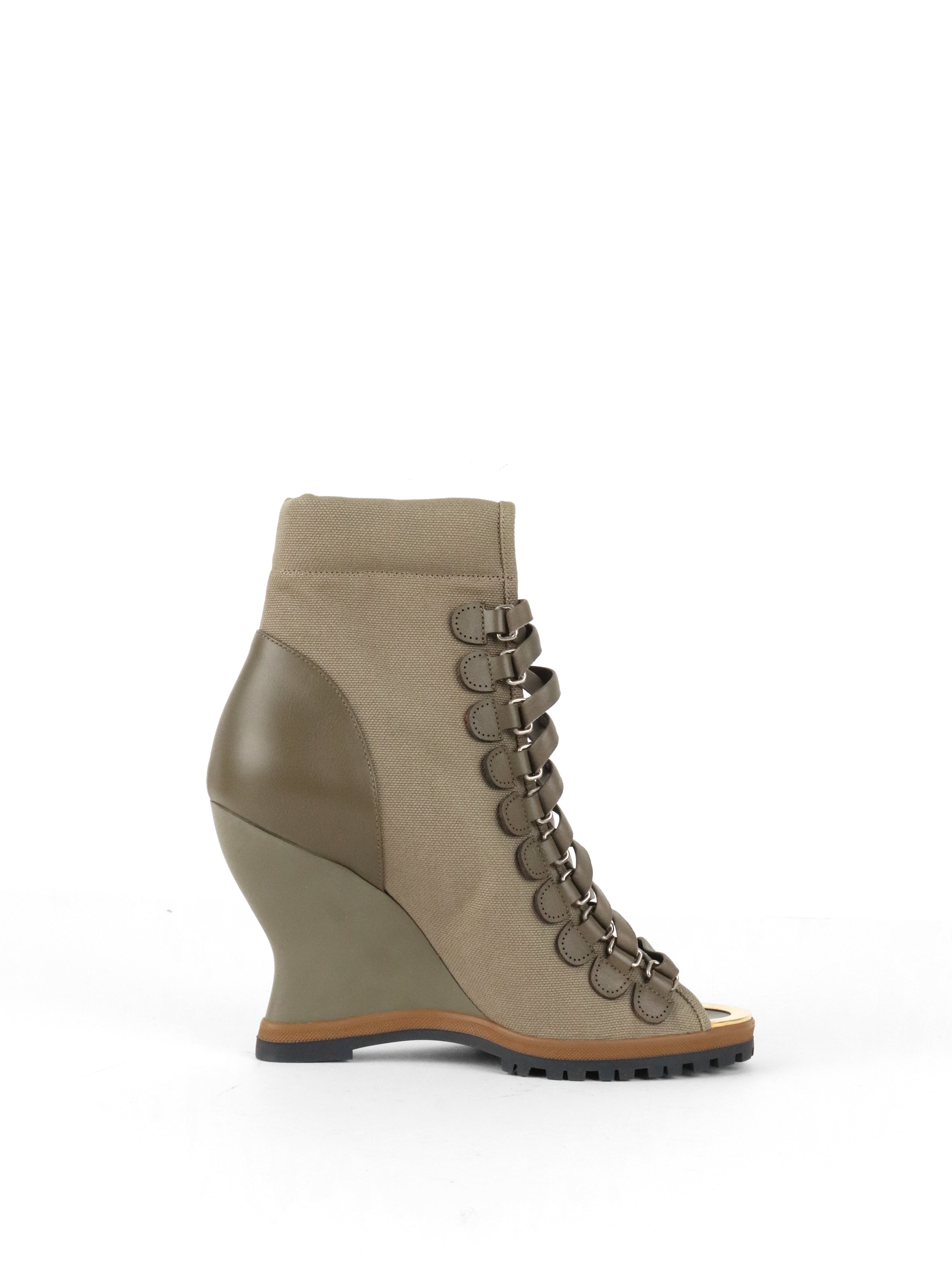 Chloe Khaki Grey Lace Up Wedge Boots