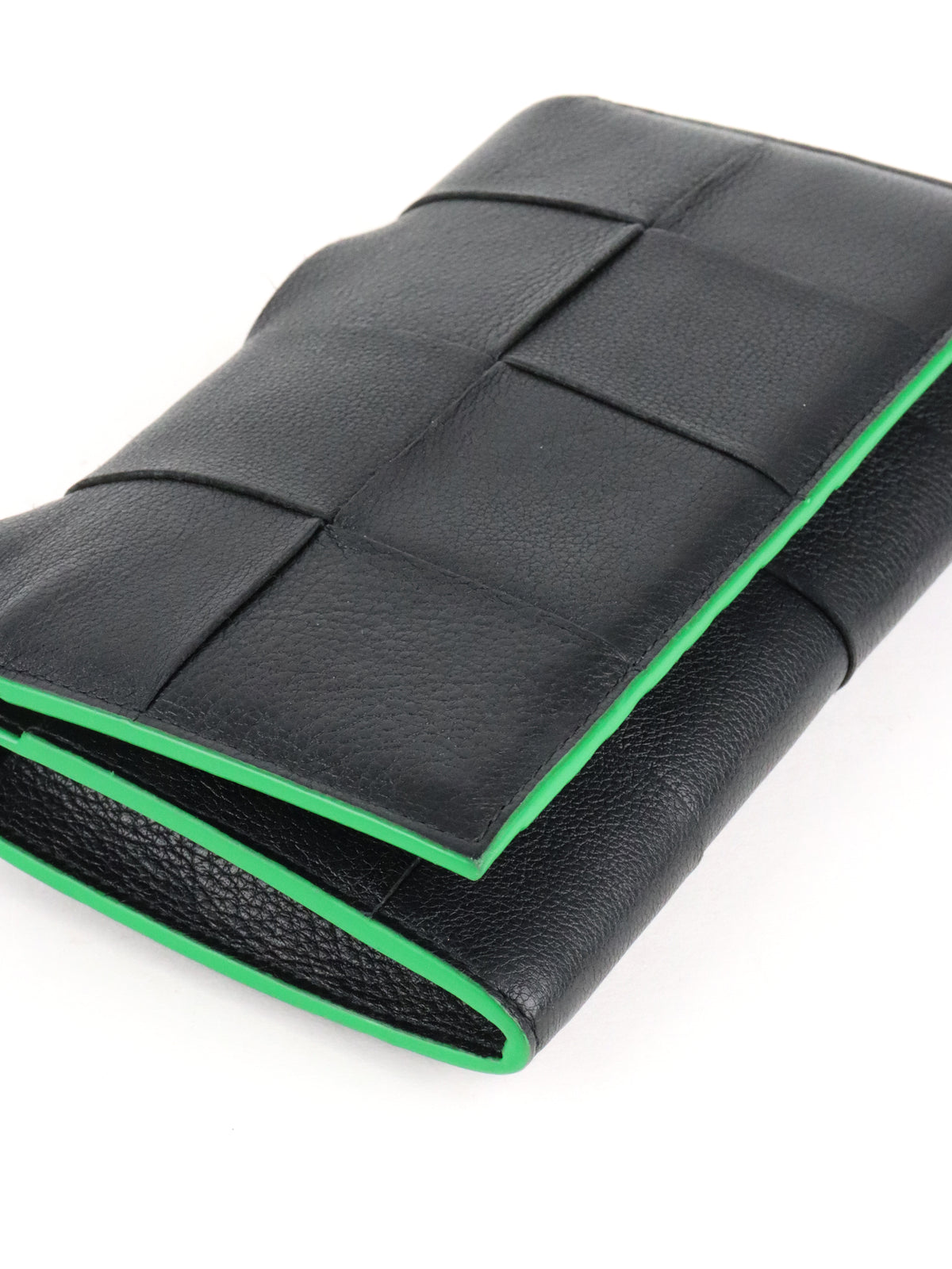 Bottega Veneta Black & Green Long Flap Cassette Wallet