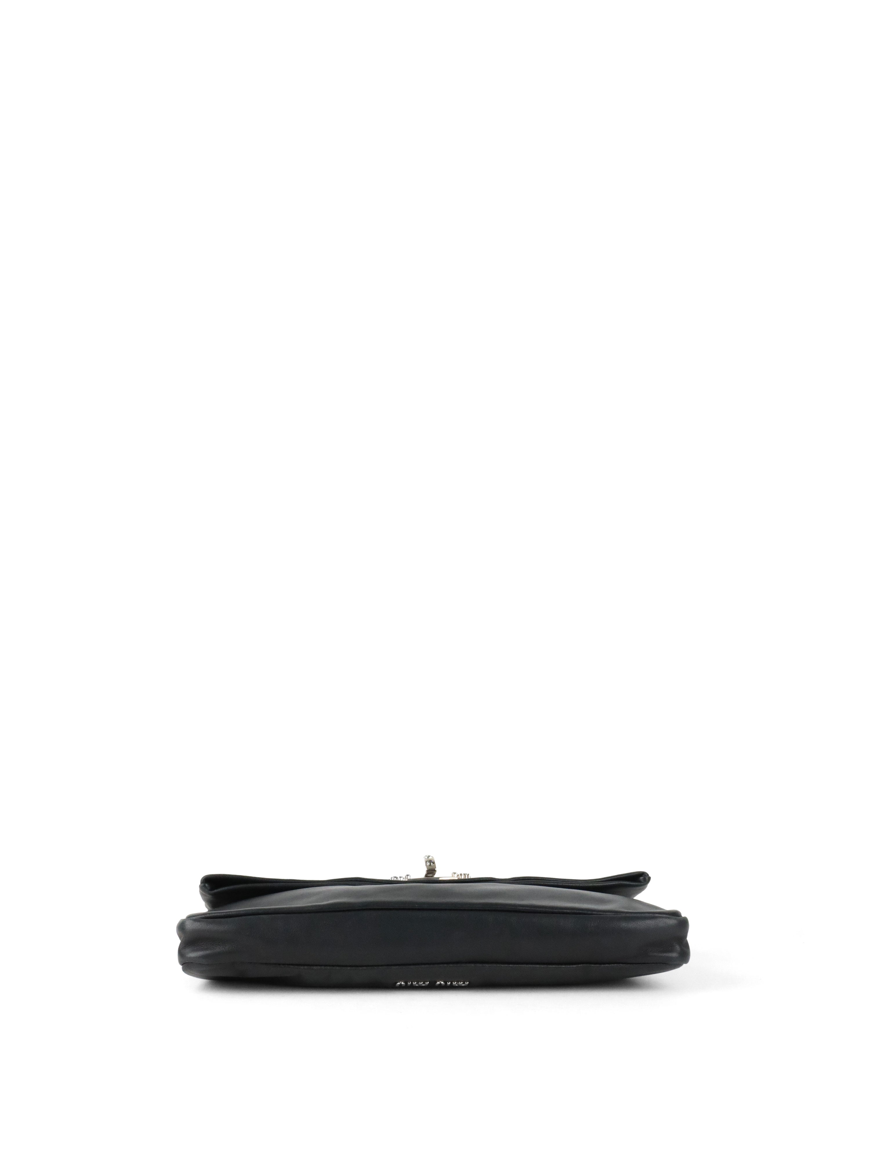 Miu Miu Black Smooth Leather with Crystal Strap Bag