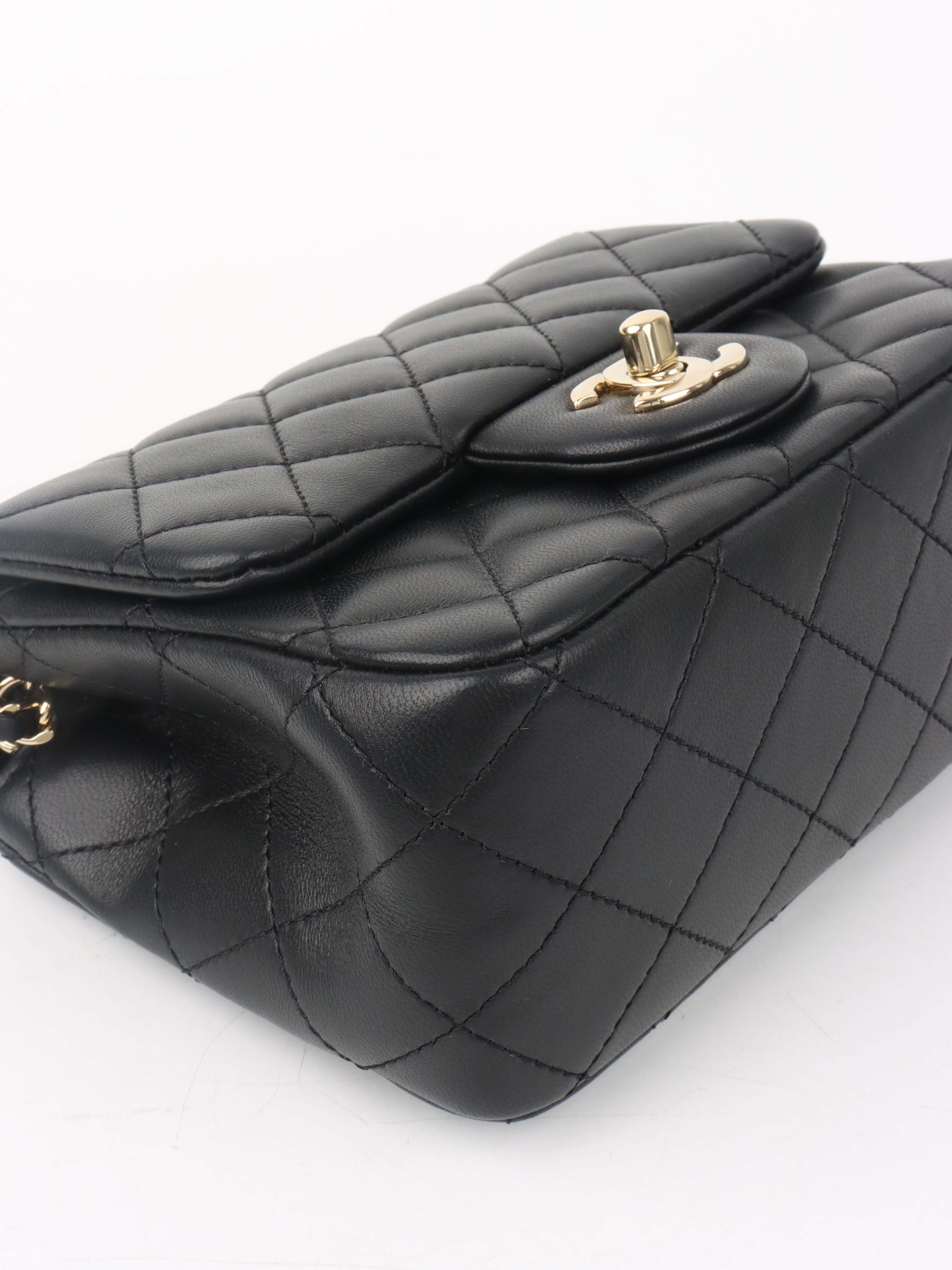 Chanel Black Lambskin Square Classic Flap with Pearl Crush