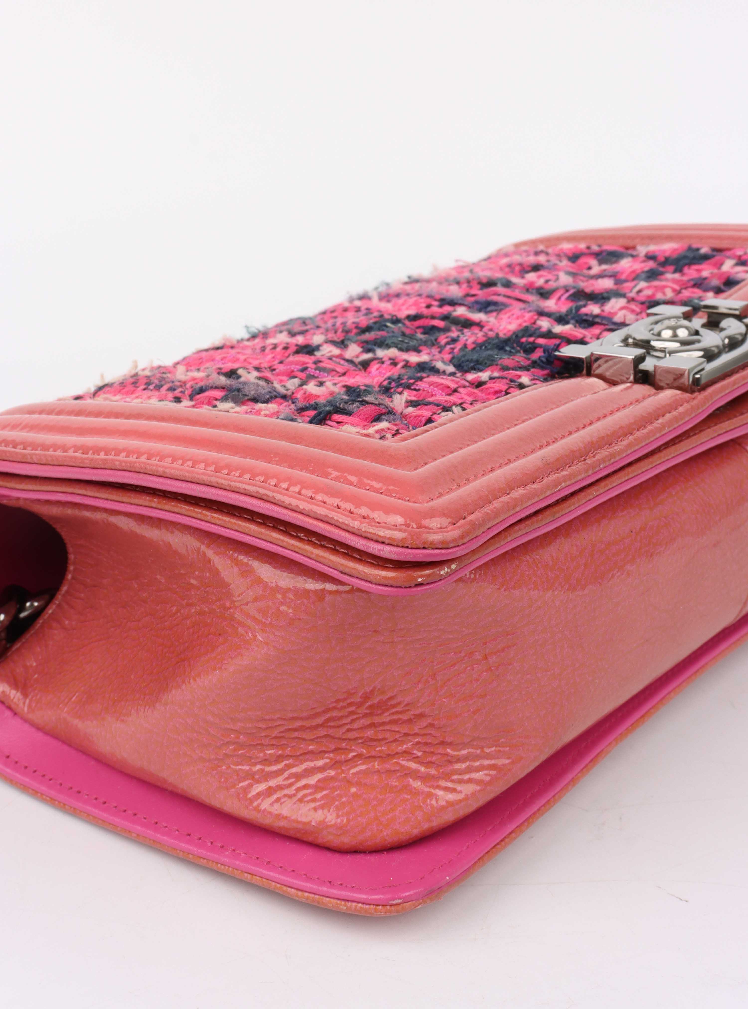Chanel Medium Pink Tweed Boy Bag.