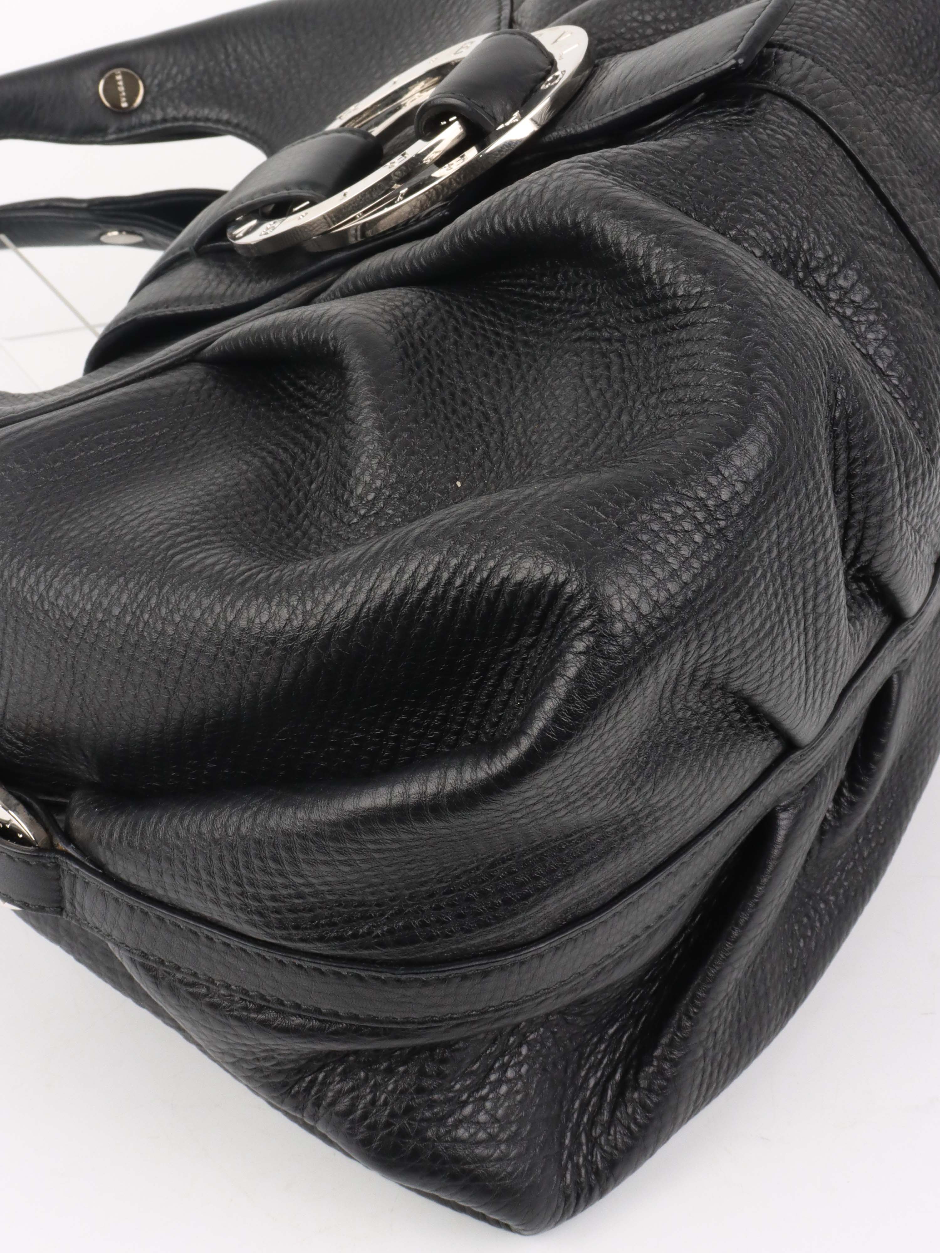 Bvlgari Black Leather Shoulder Bag with Handles.