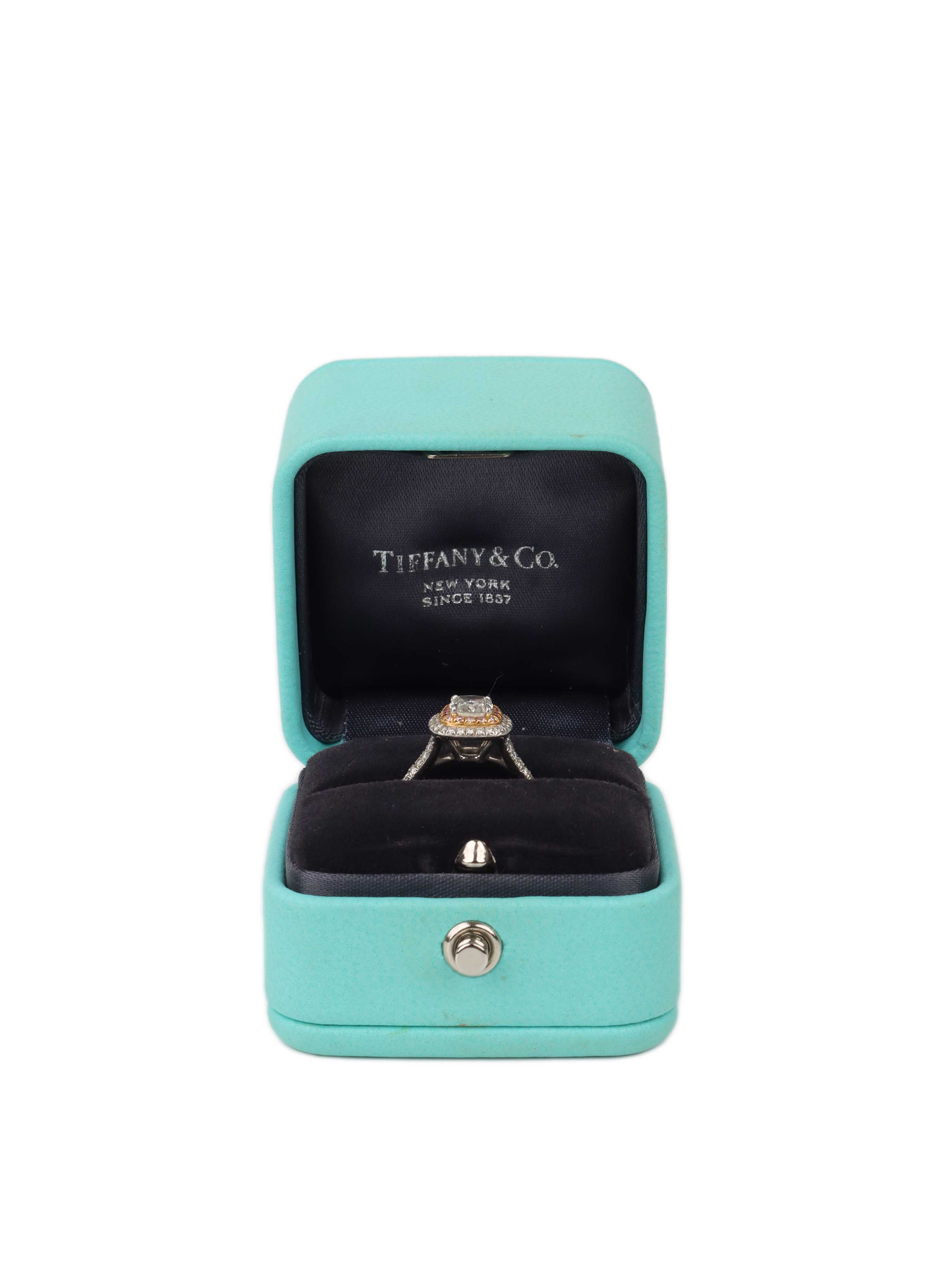 Tiffany & Co Platinum 18K Rose Gold and Diamond Soleste Double Row Border Ring.