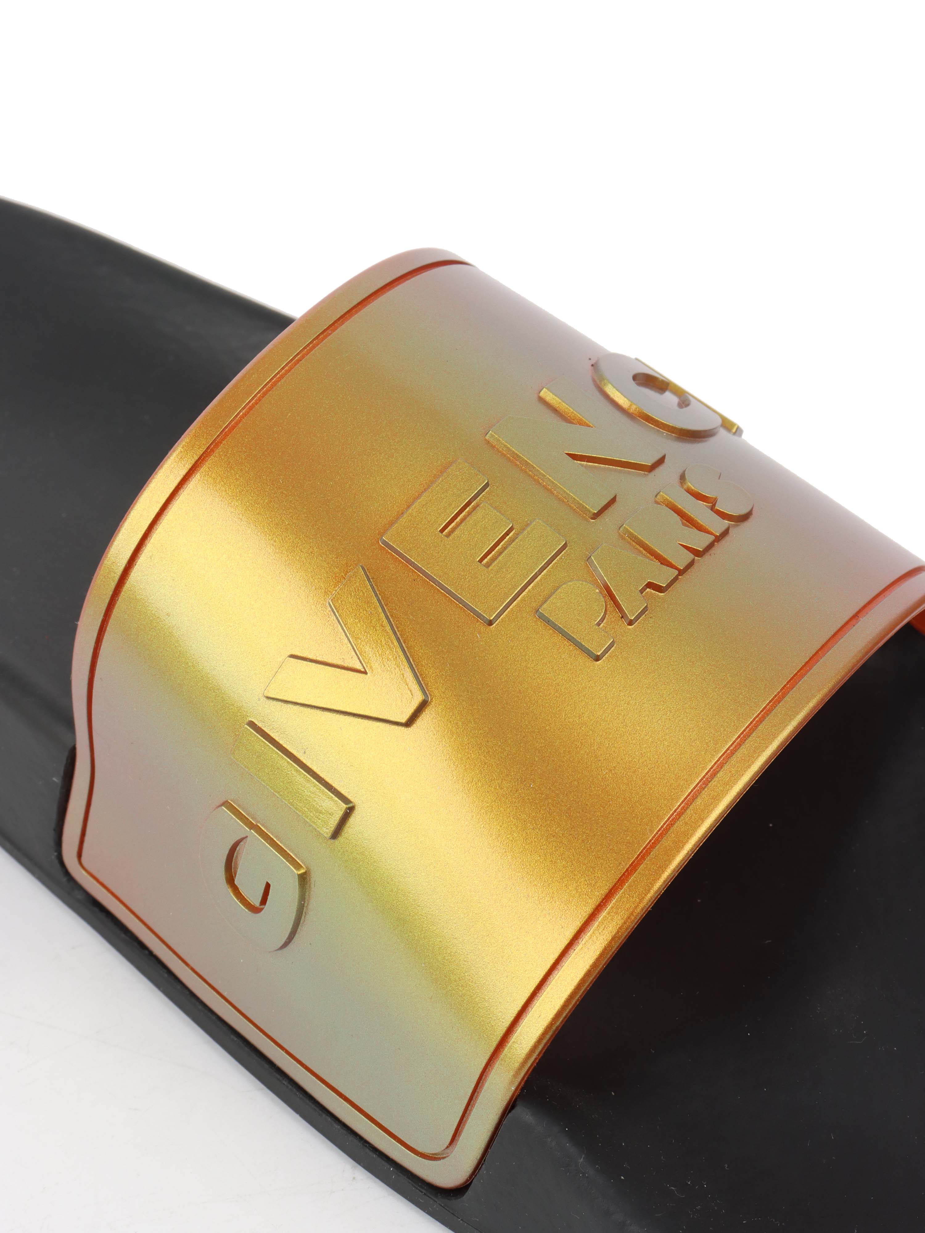 Givenchy Black/ Orange Iridescent Logo Slide Sandal