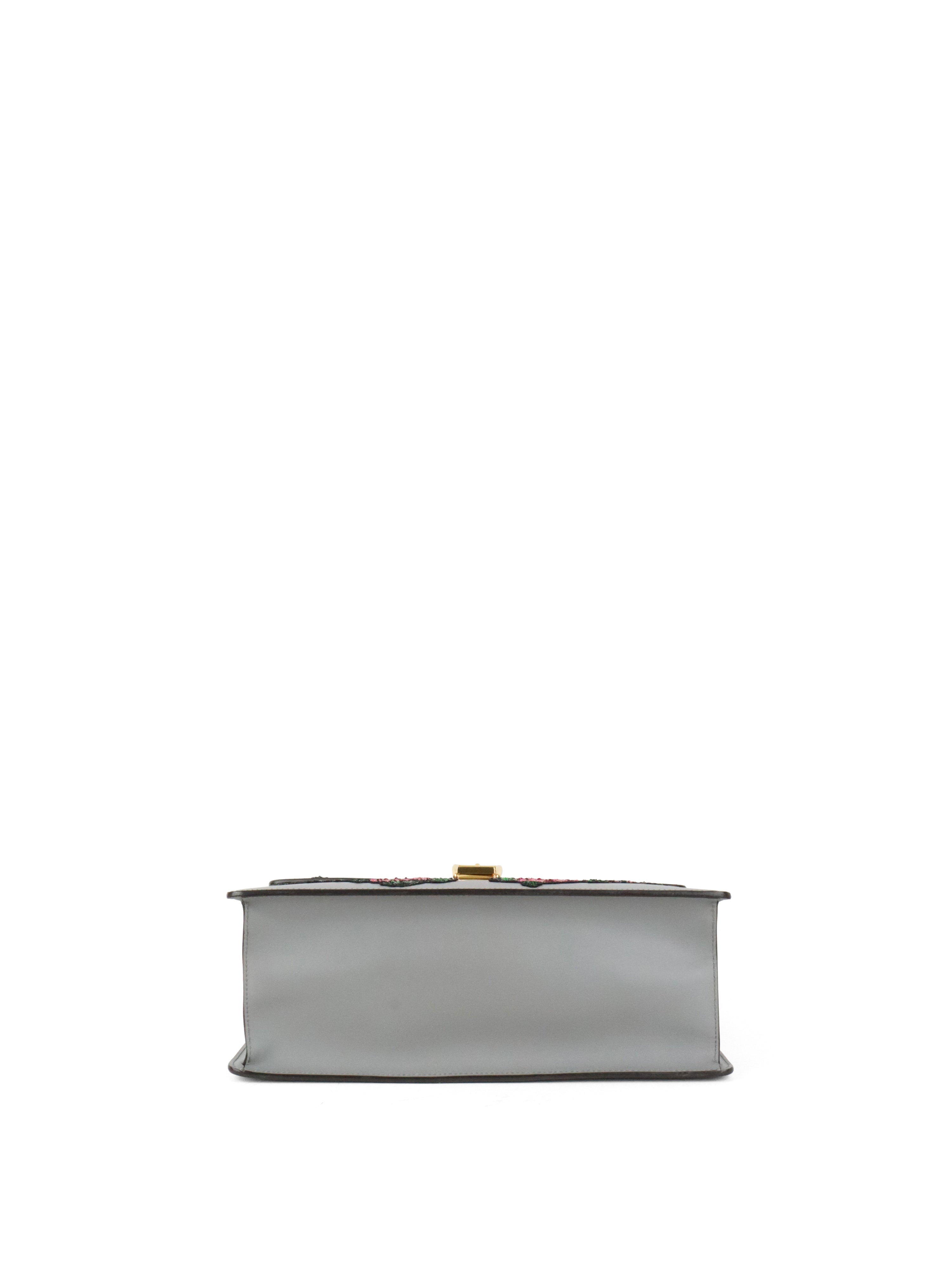 Gucci Medium Grey Floral Sequin Sylvie Top Handle Bag