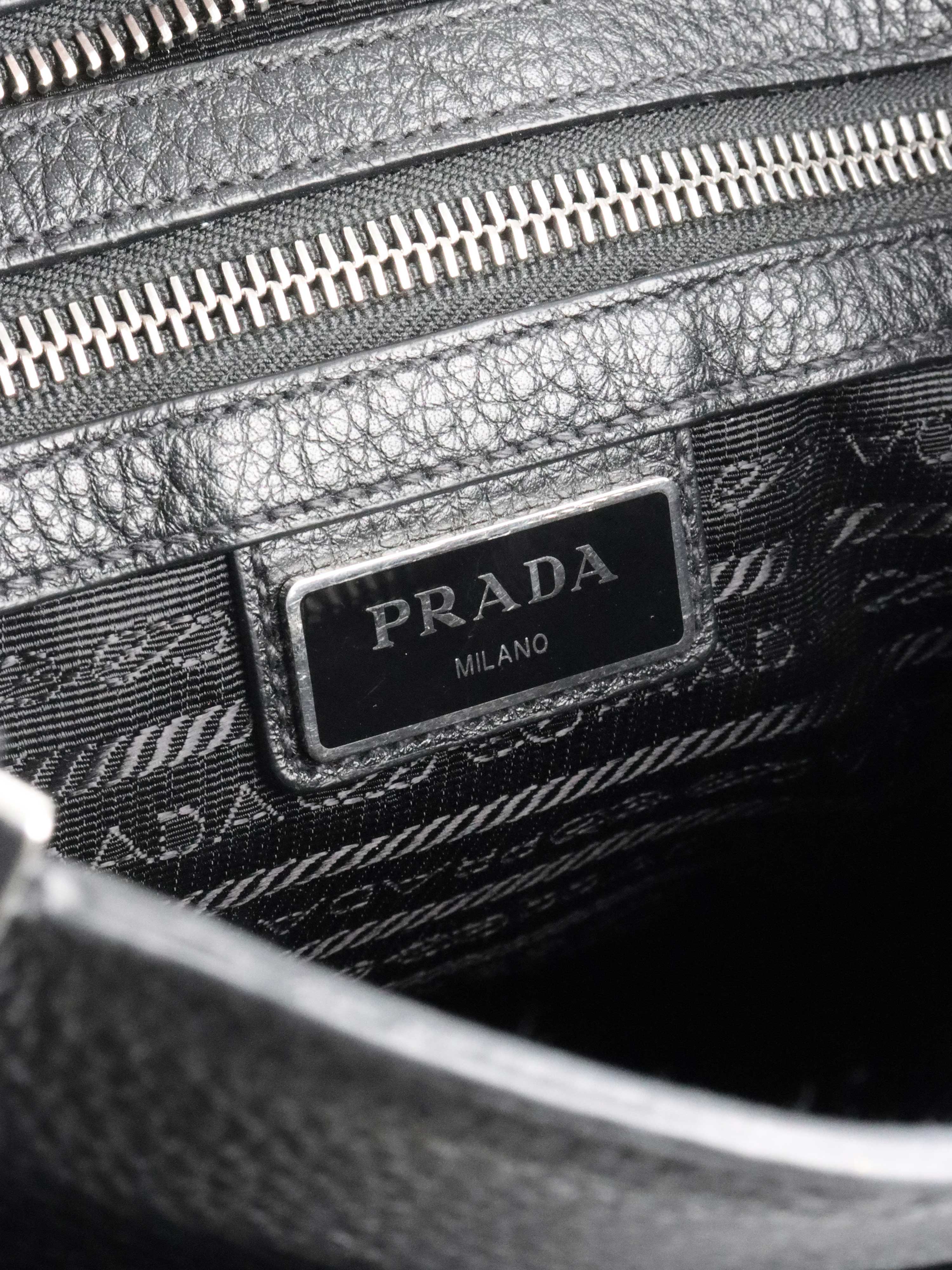 Prada Black Leather Messenger Bag.