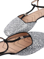 Gucci Silver Glitter Double G Ballet Flats.