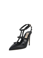 Valentino All Black Rockstud Ankle Strap Pump.