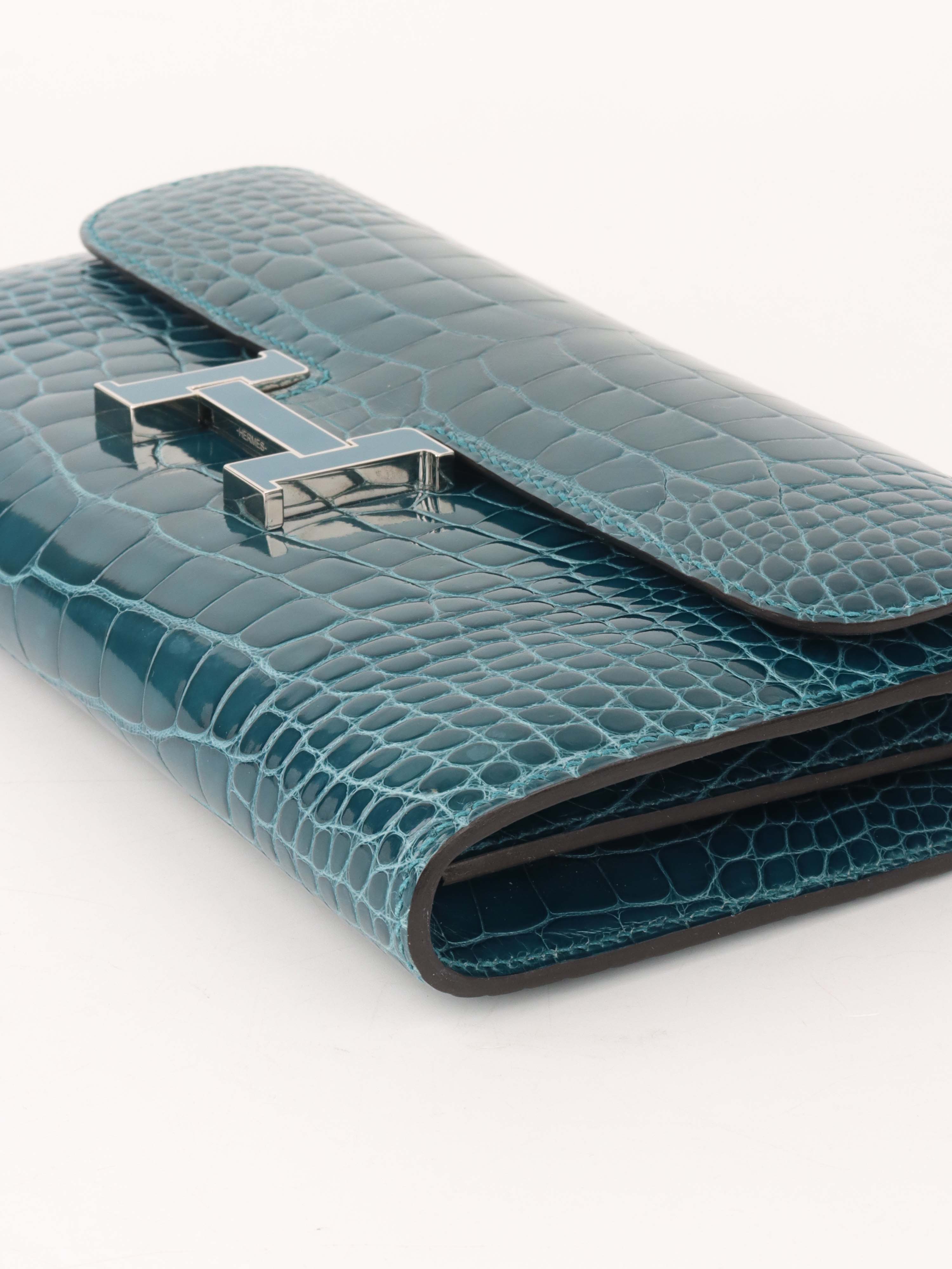 Hermes Alligator Constance Wallet Vert Bosphore.