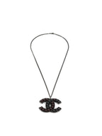 Chanel Black and Dark Burgundy Enamel CC Pendant Necklace