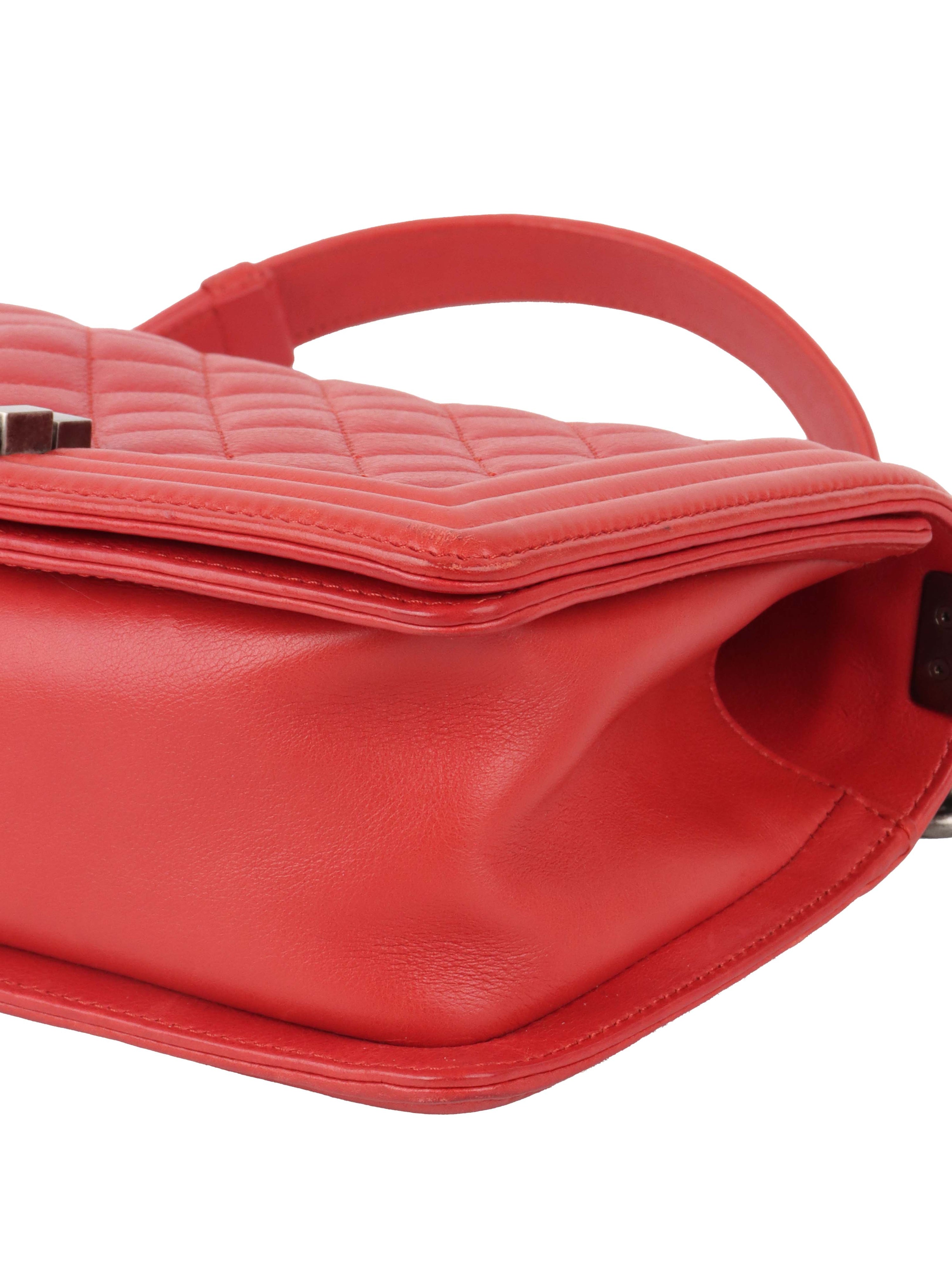 Chanel Red Medium Lambskin Boy Bag SHW.