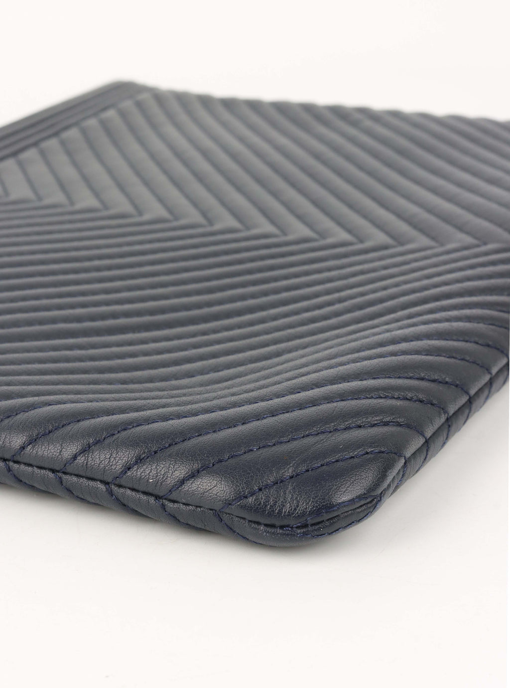 Chanel Navy Lambskin Medium Boy Chevron Pouch SHW.
