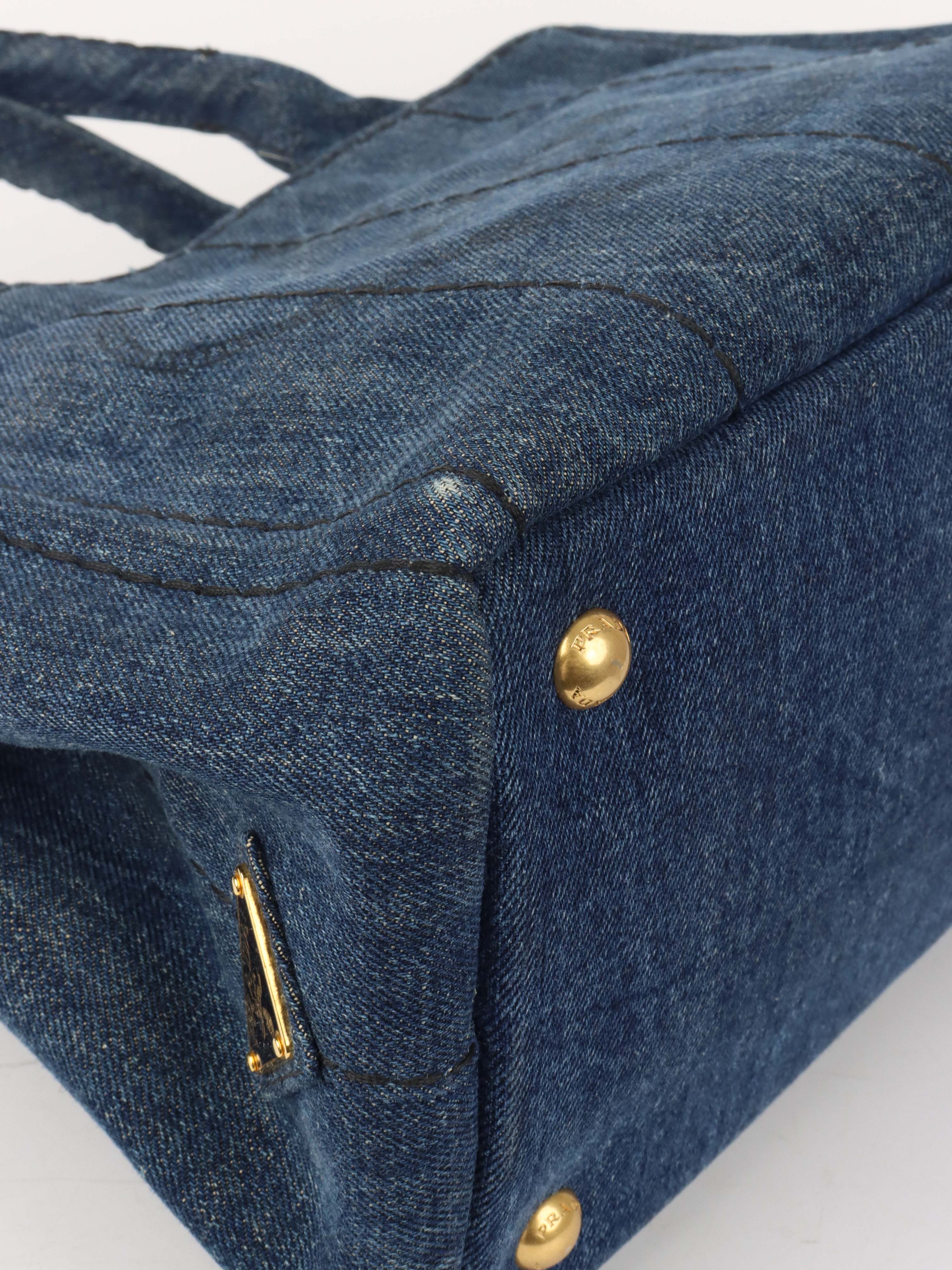 Prada Small Canapa Denim Tote.