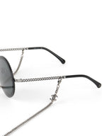 Chanel Silver/Black Chain Round Sunglasses