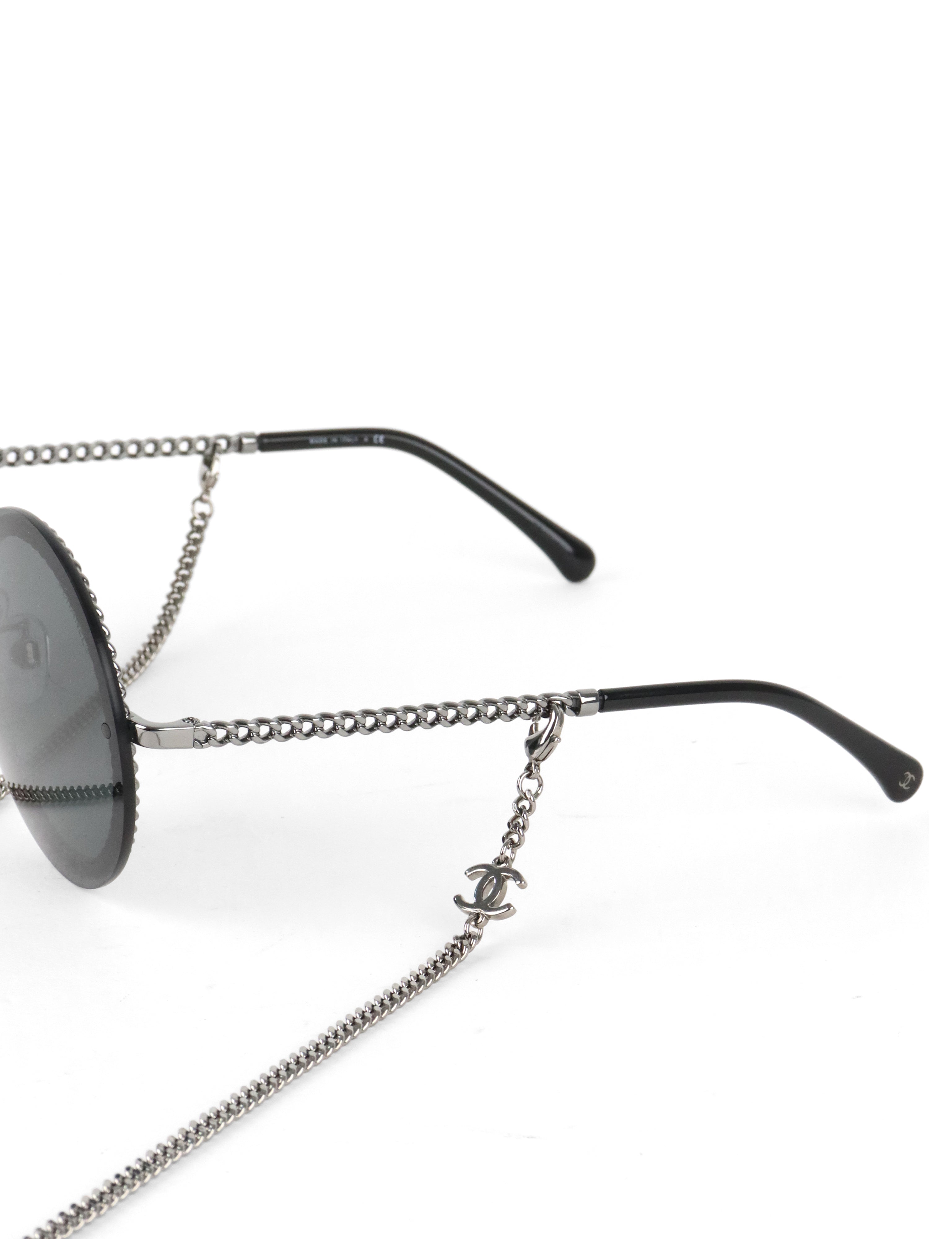 Chanel Silver/Black Chain Round Sunglasses