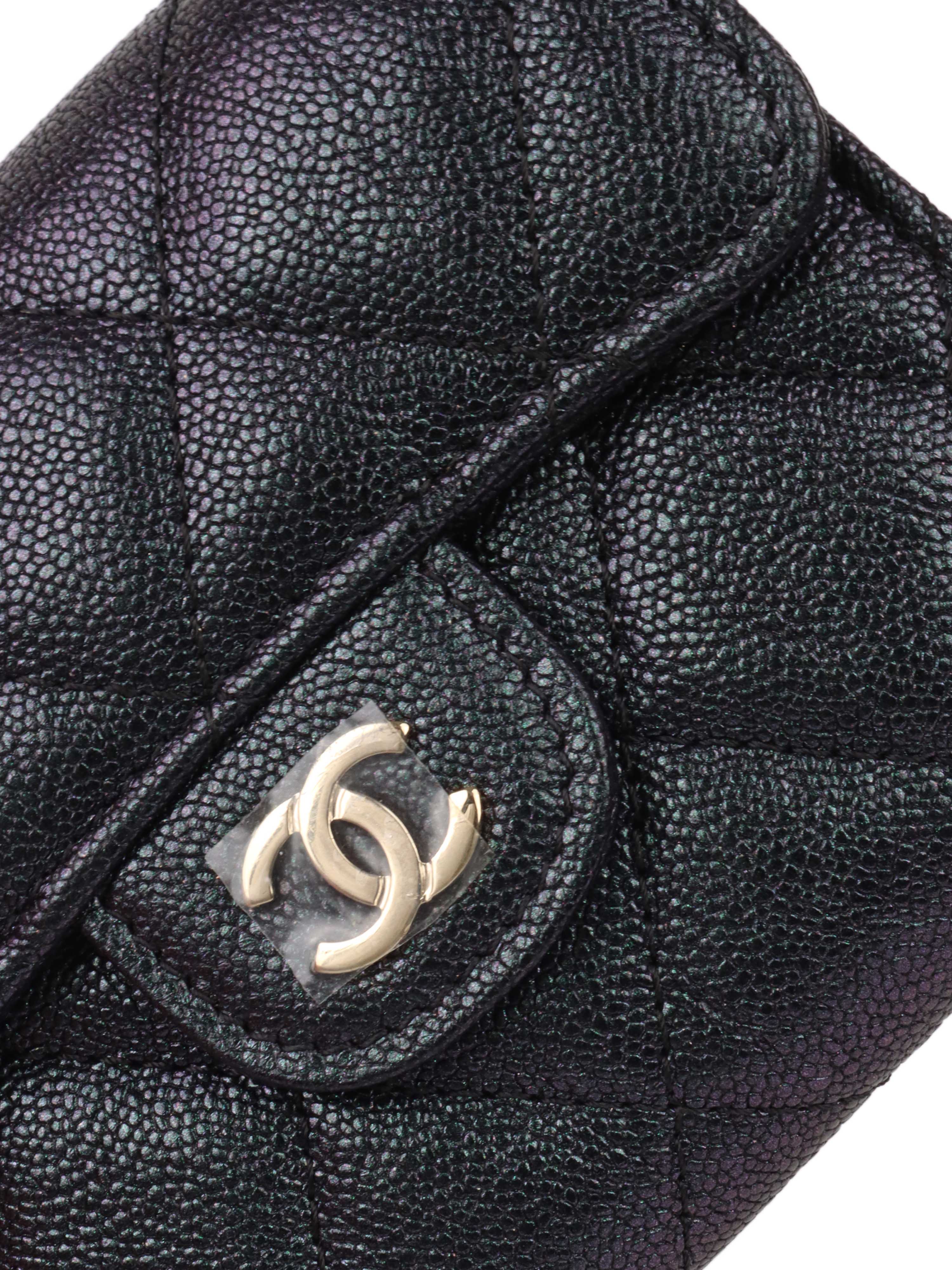 Chanel Black Iridescent Caviar Compact Wallet with SHW.