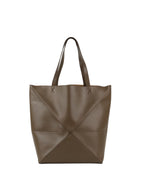 Loewe Large Dark Brown Puzzle Panelled Leather Tote Bag