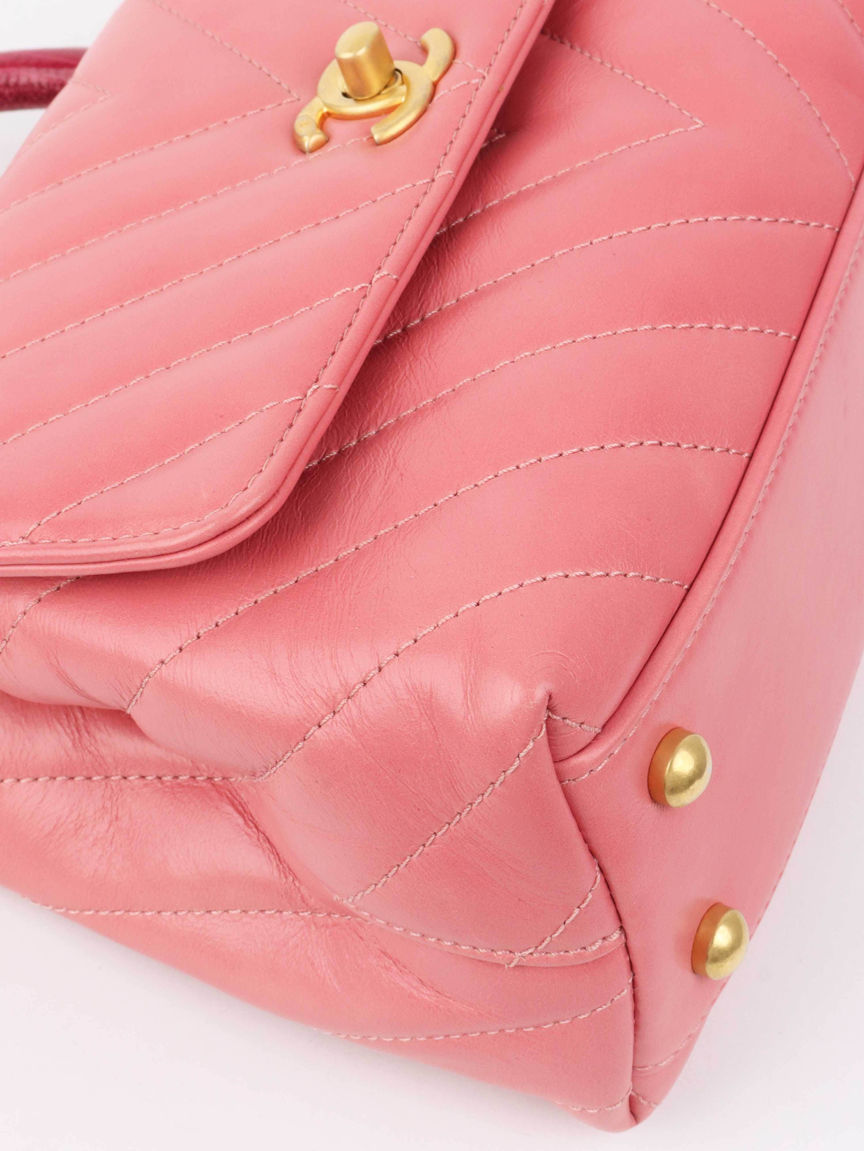 Chanel Small Pink Chevron Coco Handle Bag.