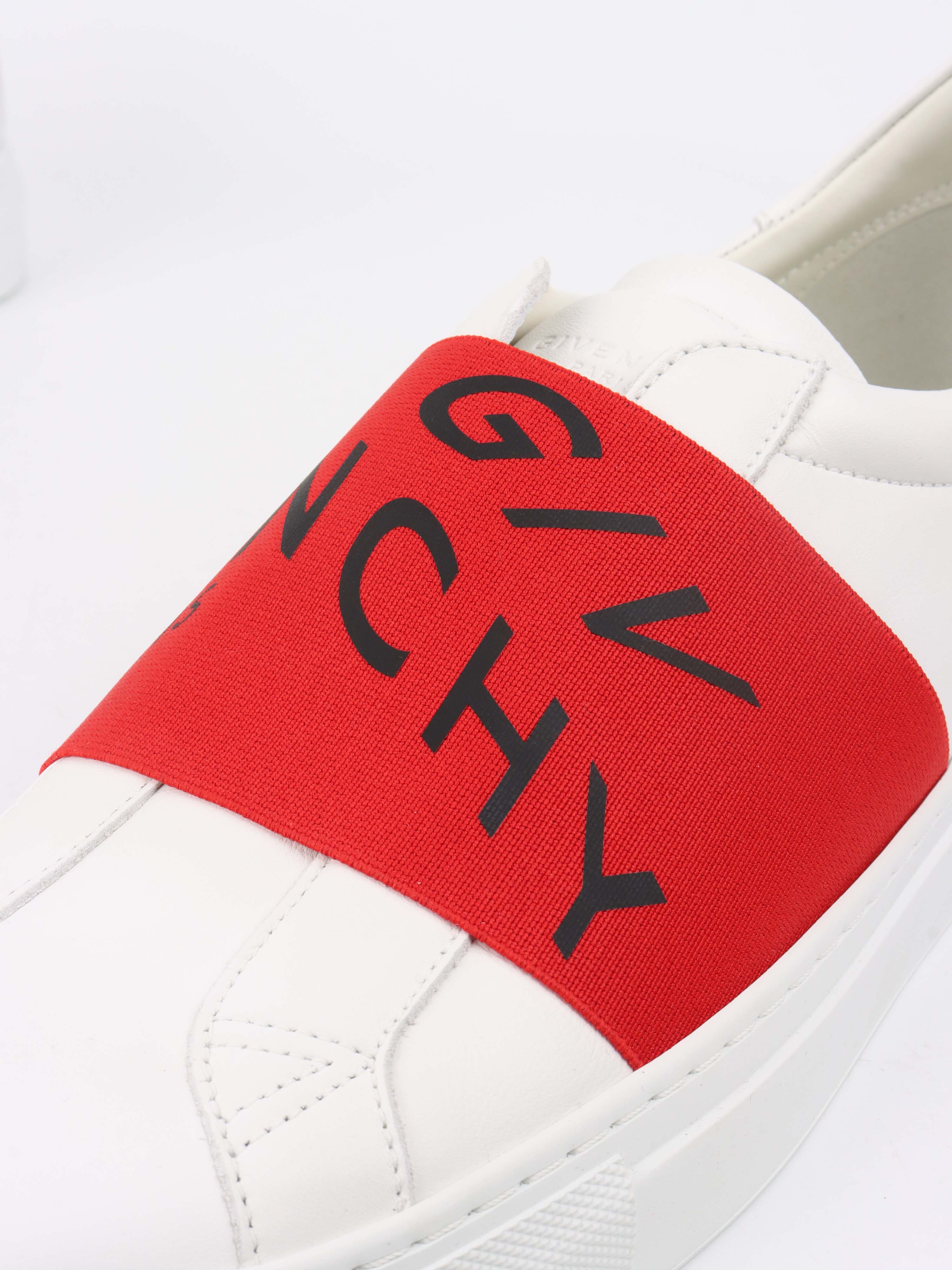 Givenchy White & Red Urban Street Low Logo Elastic Sneaker.