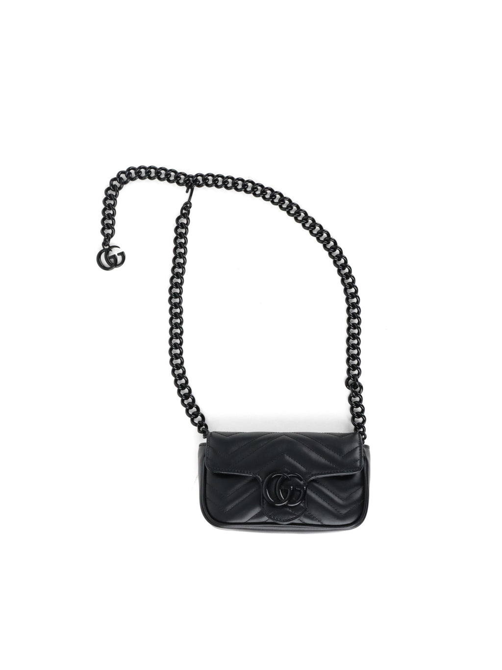Gucci All Black Super Mini Marmont Chain Belt Bag