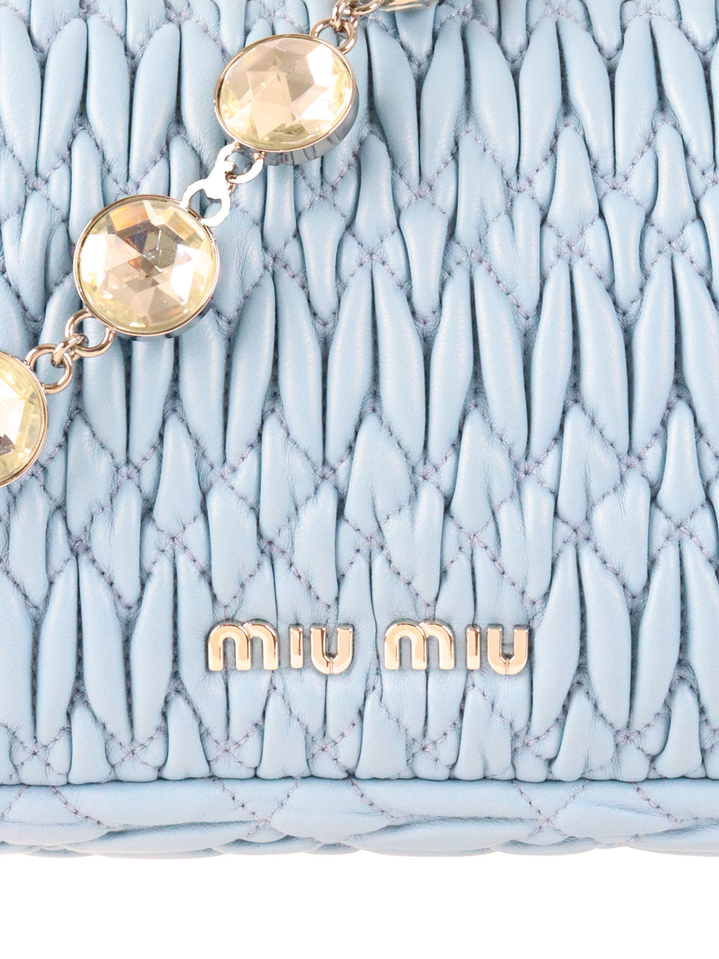 Miu Miu Light Blue Matelasse Nappa Crystal Chain Satchel