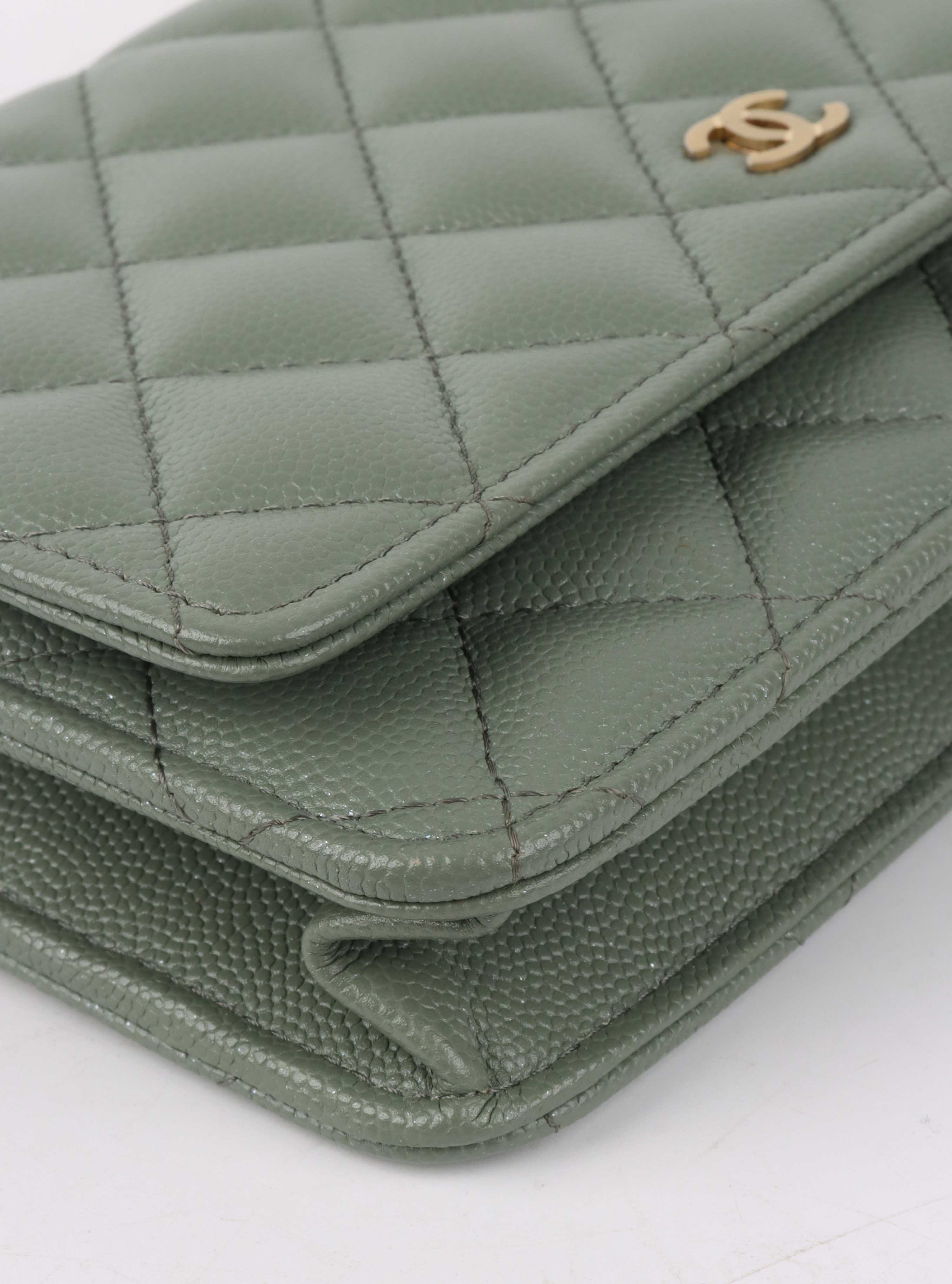 Chanel Green Iridescent Caviar Wallet on Chain.