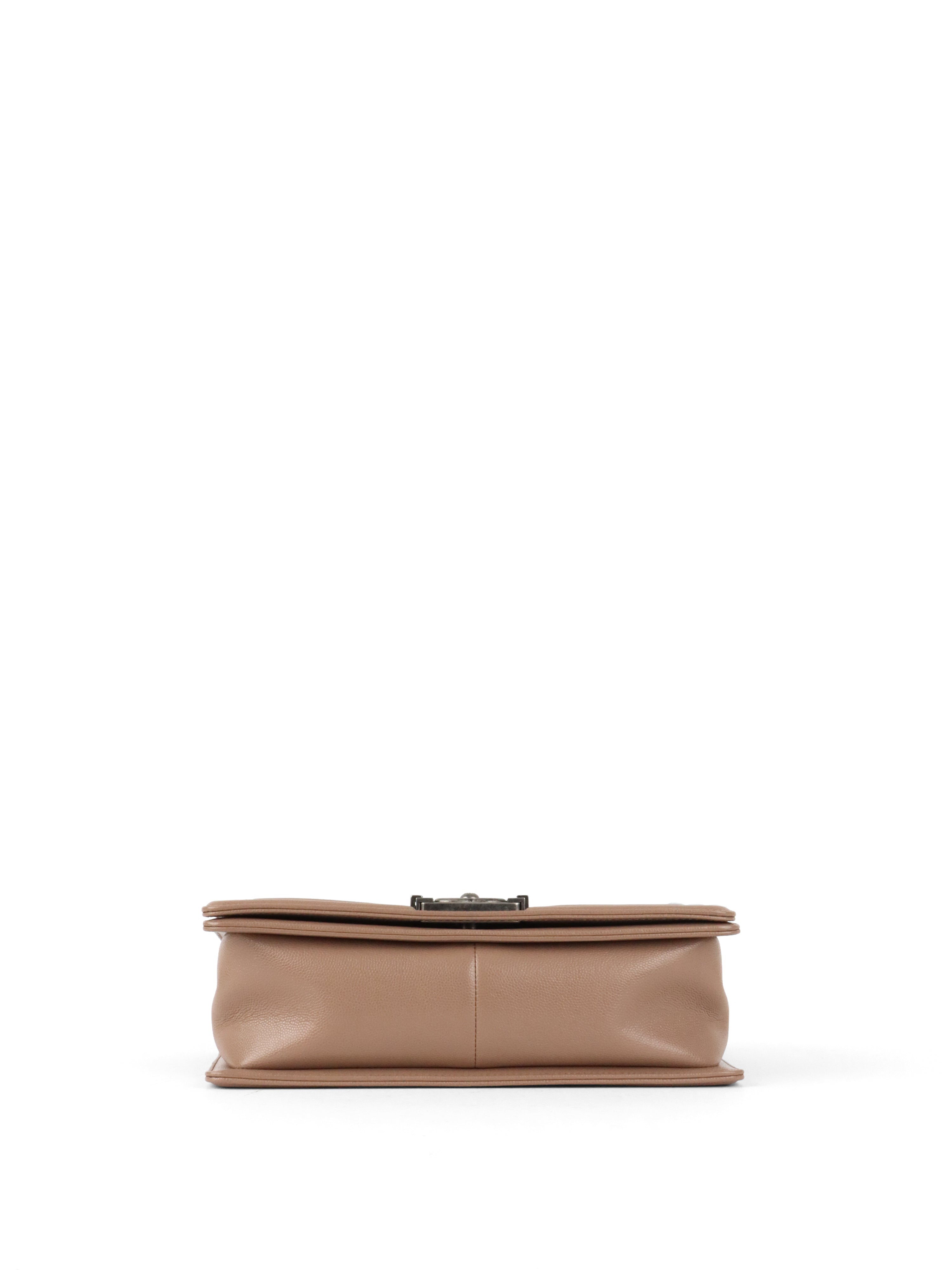 Chanel Dark Beige Chevron Old Medium Caviar Boy Bag