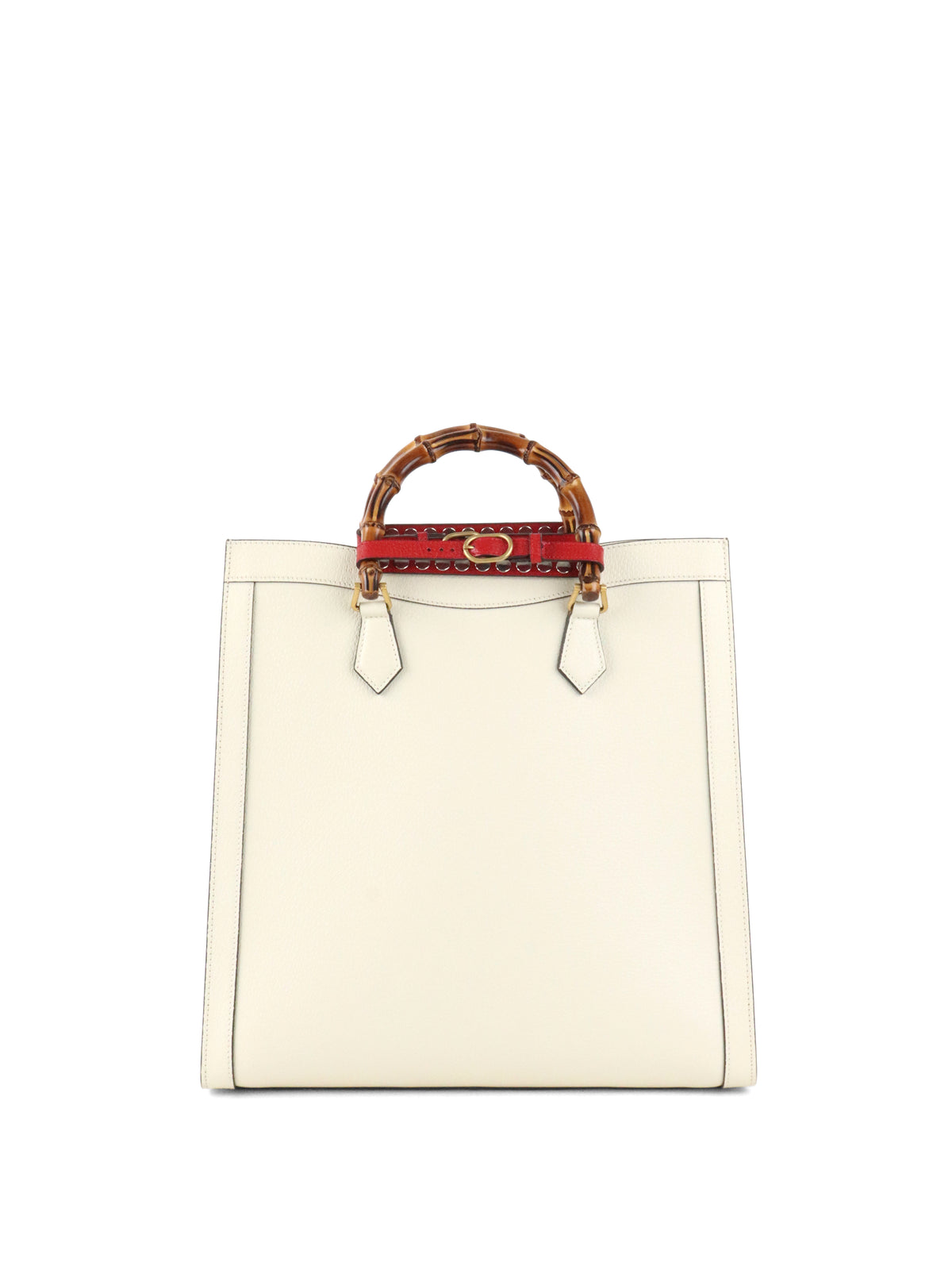 Gucci White Diana NM Stripe Bamboo Handle Bag