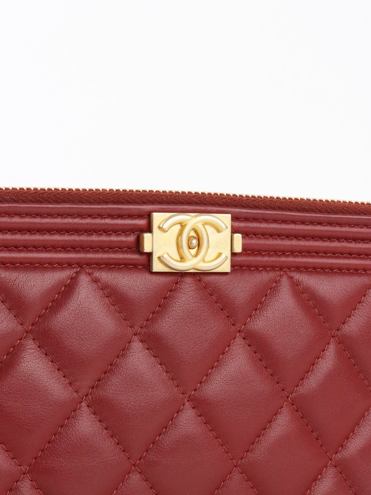 Chanel Burgundy Lambskin Double Zip Wallet on Chain