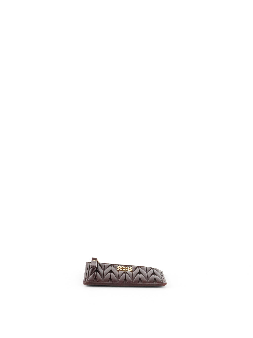 Miu Miu Dark Brown Matelassé Leather Zip Card Holder