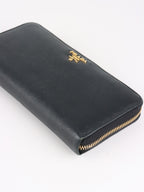 Prada Black Large Saffiano Zip Wallet