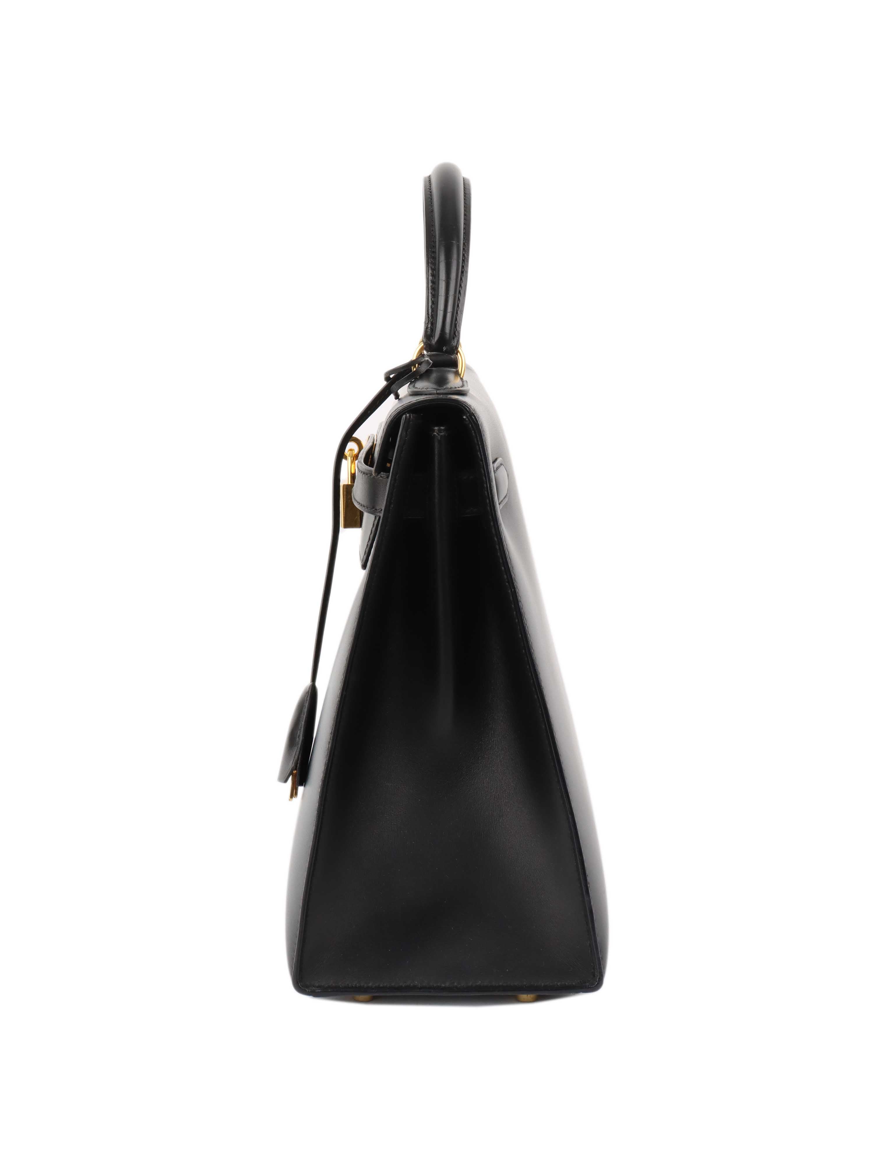 Hermes Vintage Black Box Kelly 32 Bag.