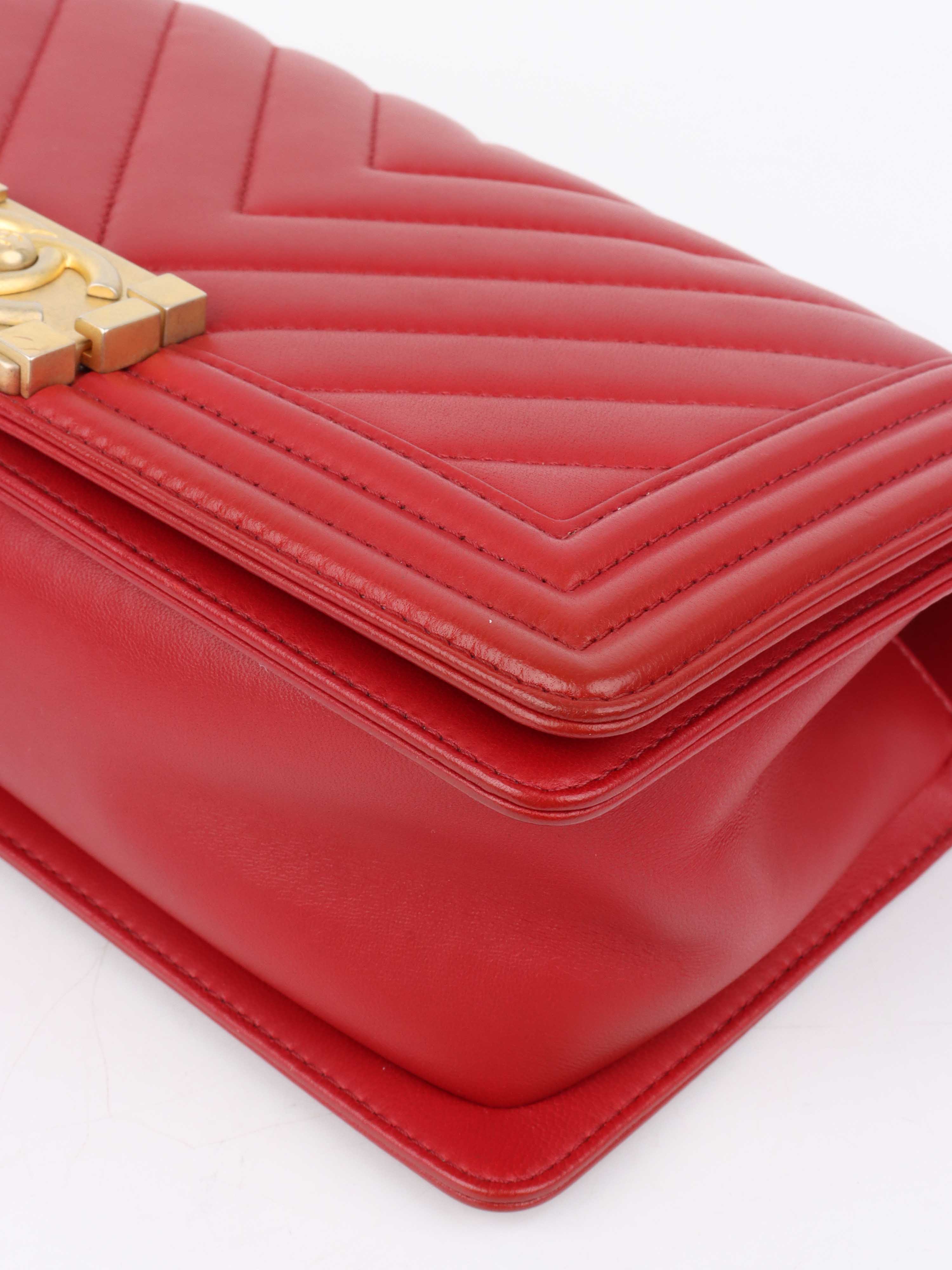 Chanel Medium Red Chevron Boy Bag in Lambskin GHW