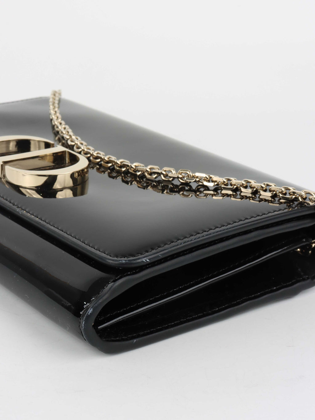 Dior Black Patent Leather 30 Montaigne Chain Clutch.