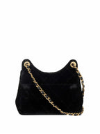 Chanel Black Small Quilted Velvet Wavy CC Hobo Bag.