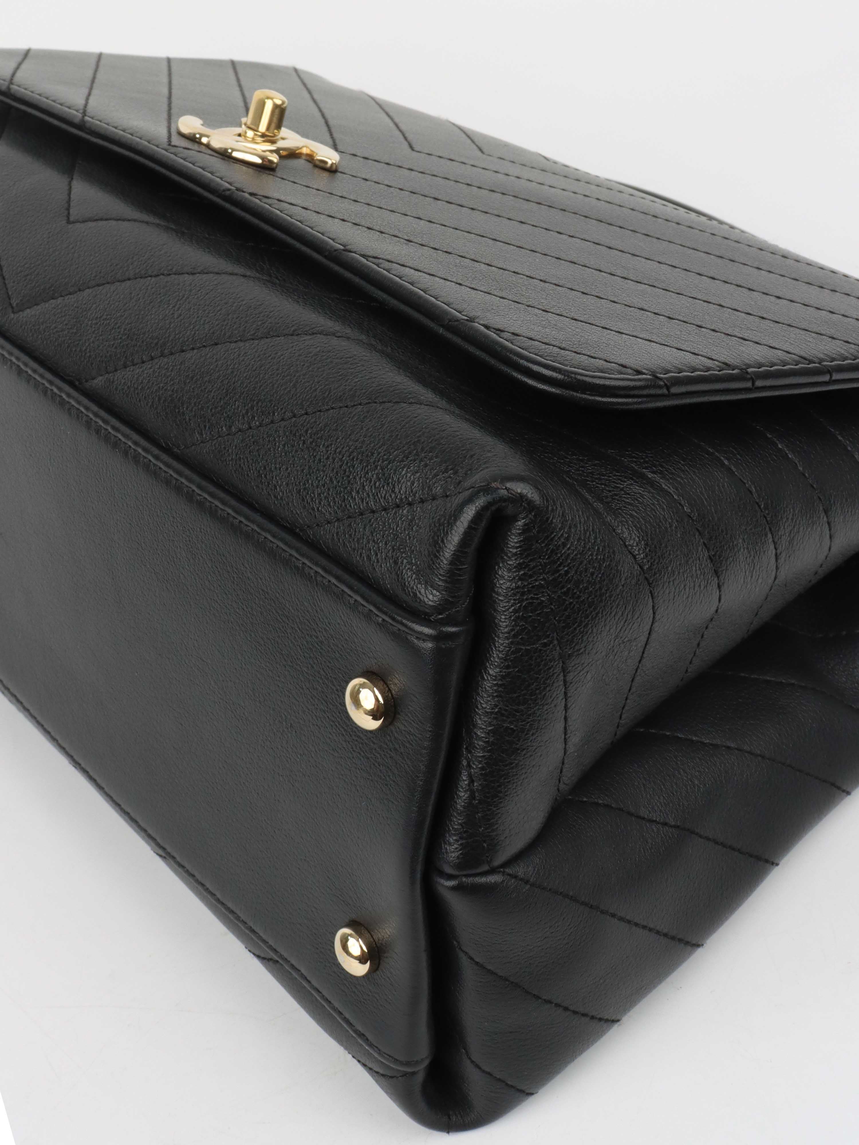 Chanel Black Chevron Chic Top Handle Flap Bag LGHW.