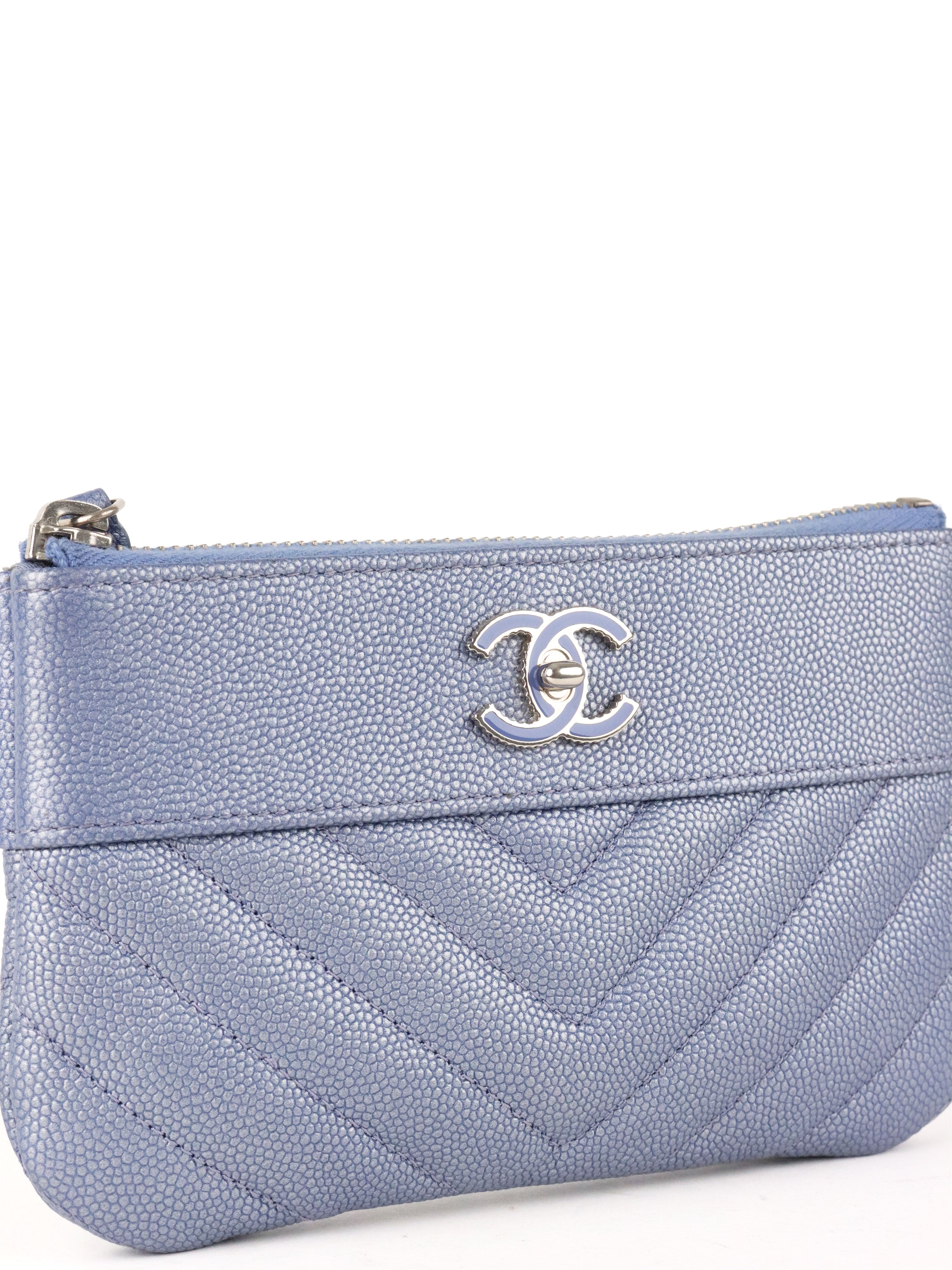 Chanel 19P Iridescent Blue Chevron Pouch