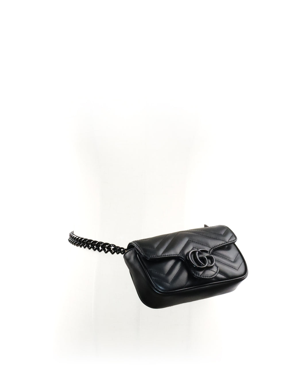 Gucci All Black Super Mini Marmont Chain Belt Bag