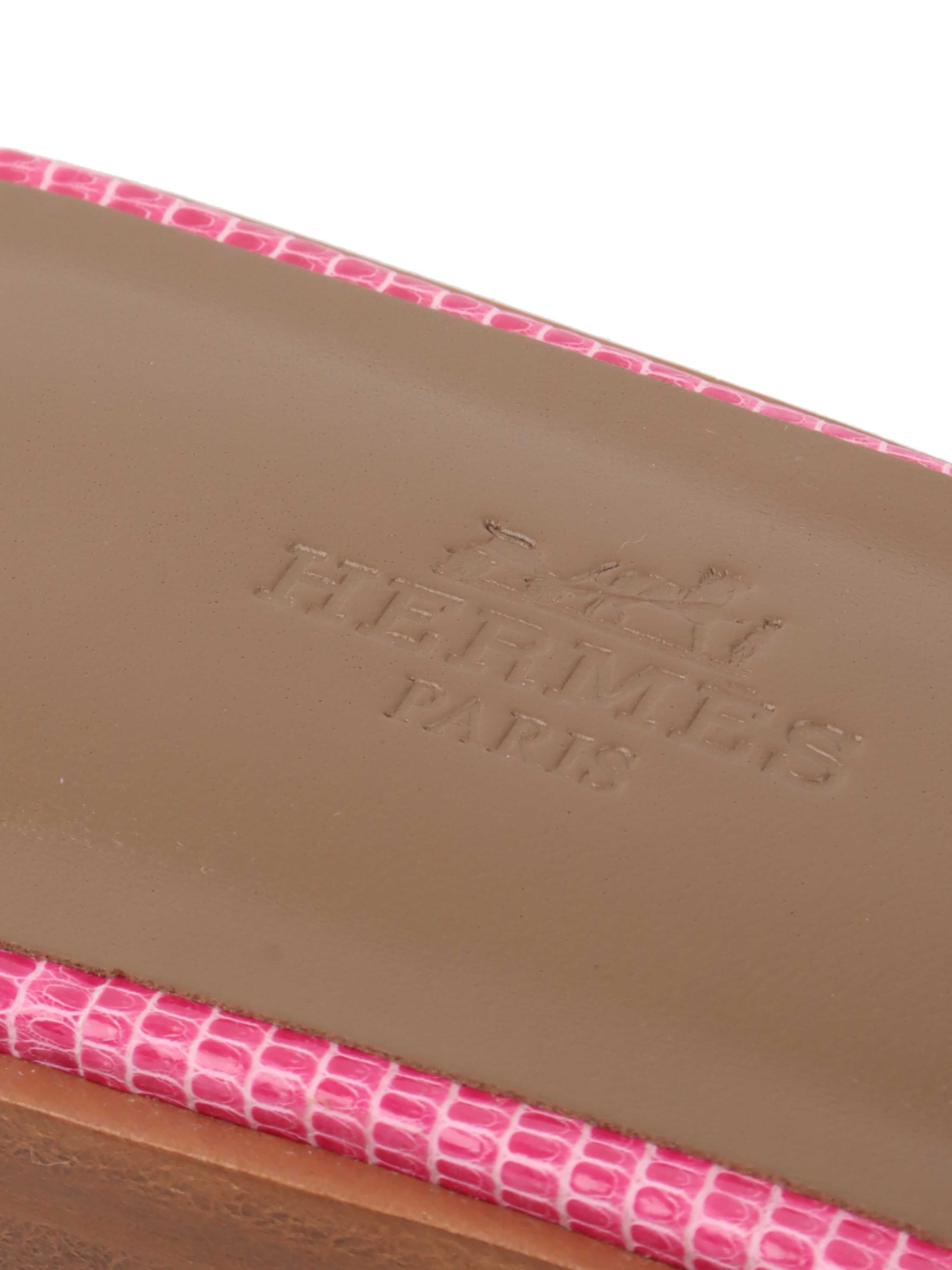 Hermes Sandales Oran Lizard Pink.
