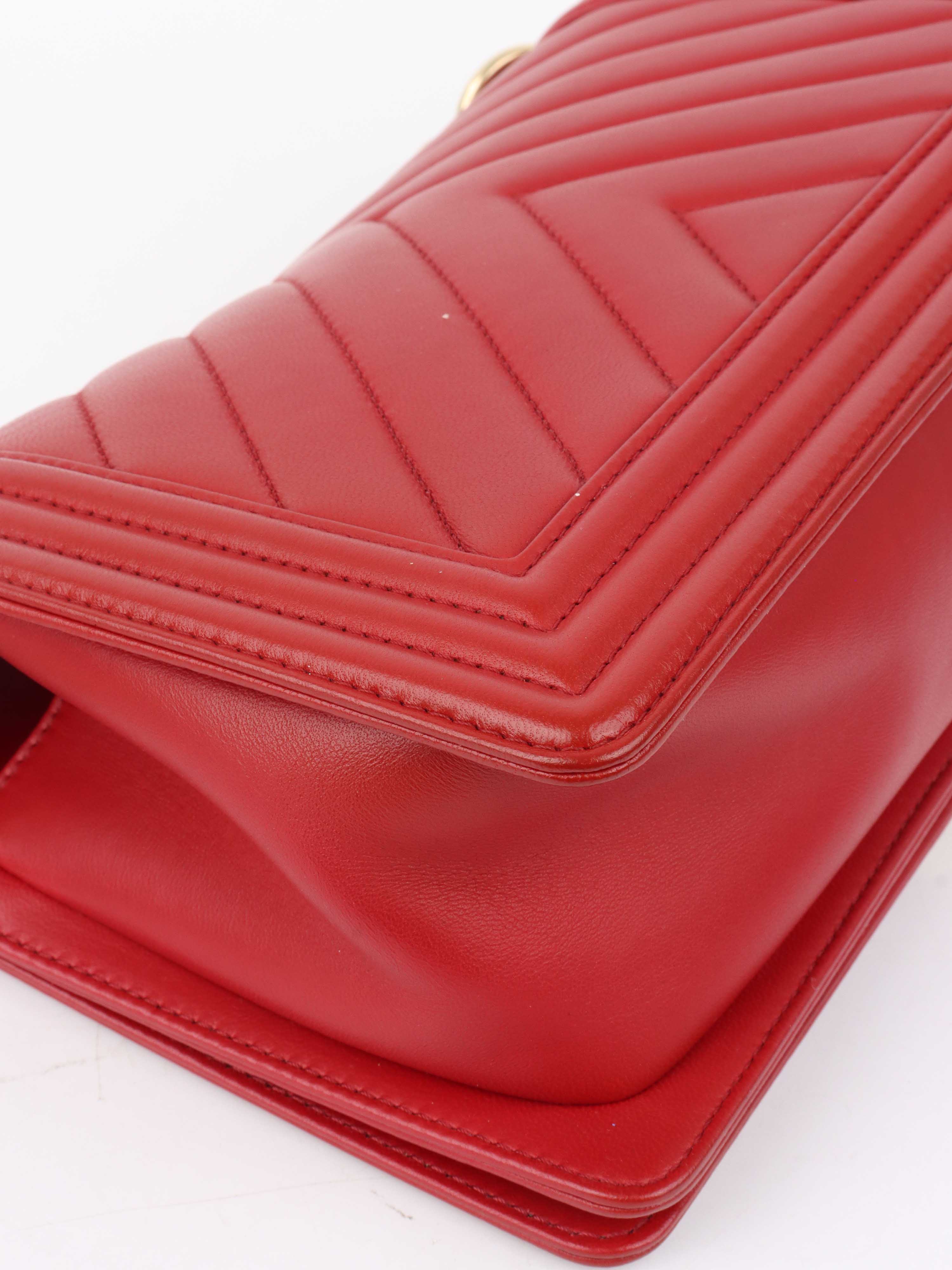 Chanel Medium Red Chevron Boy Bag in Lambskin GHW