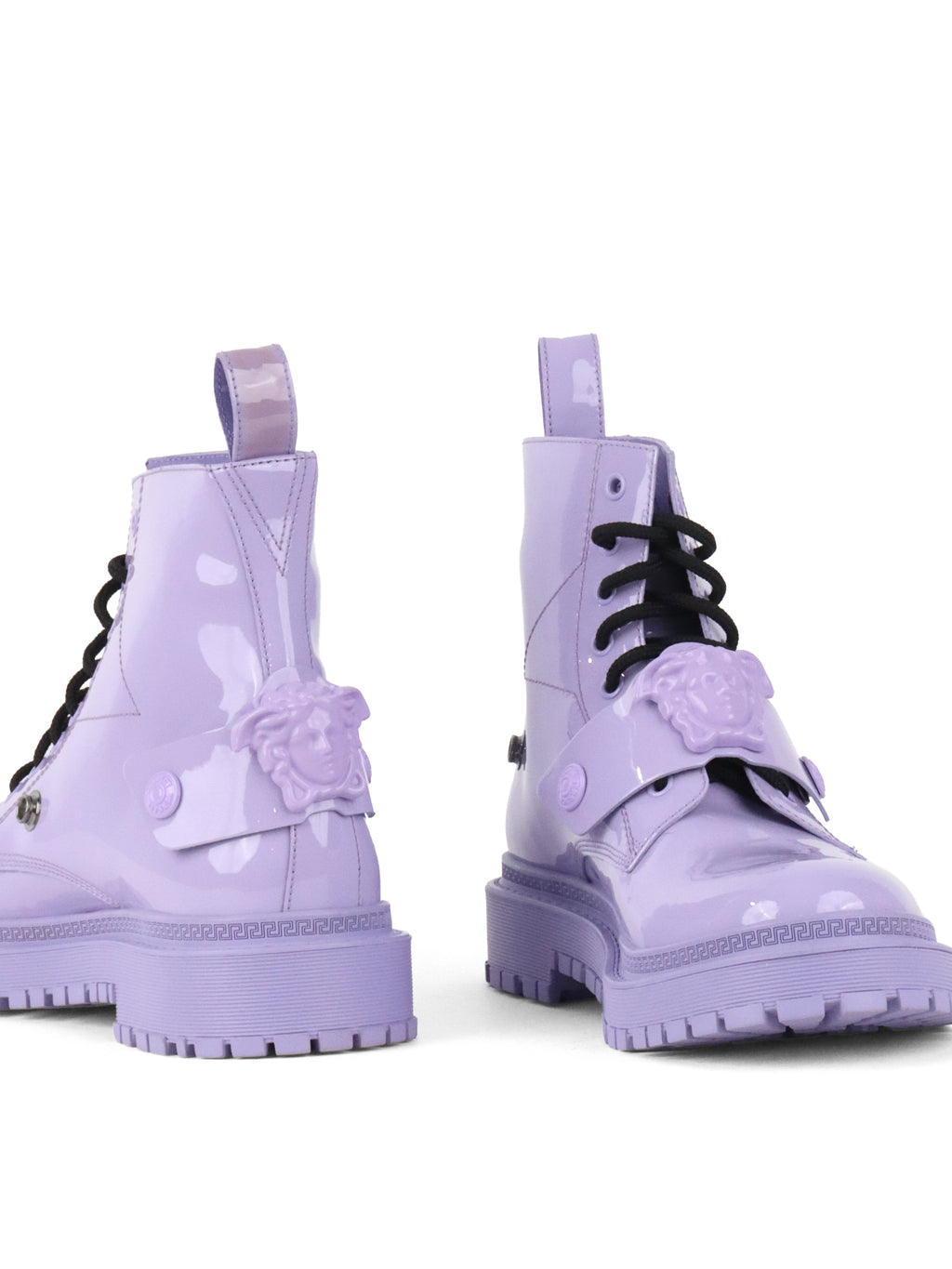 Versace Lavender Medusa Patent Leather Boots 40