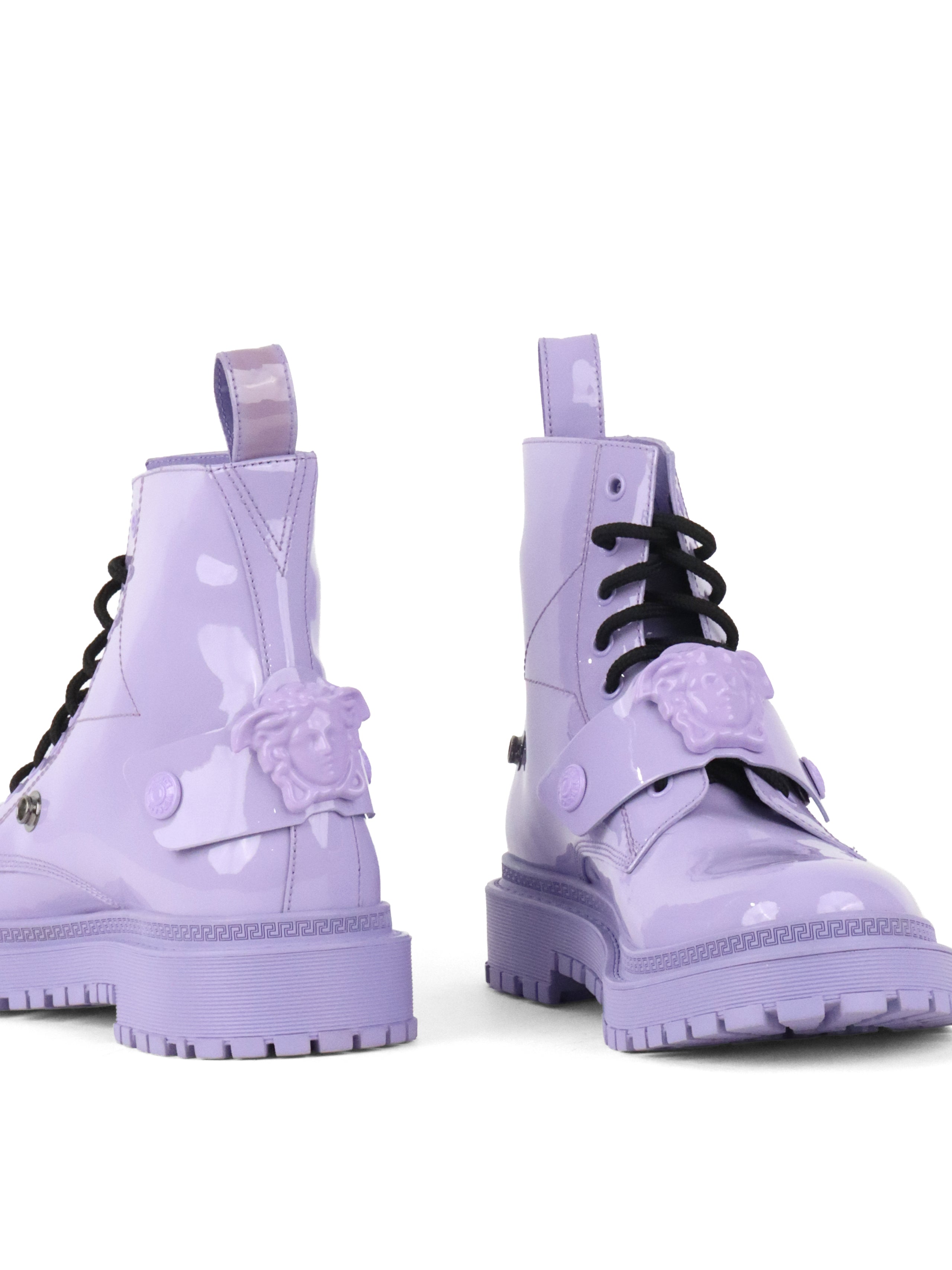 Versace Lavender Medusa Patent Leather Boots 40